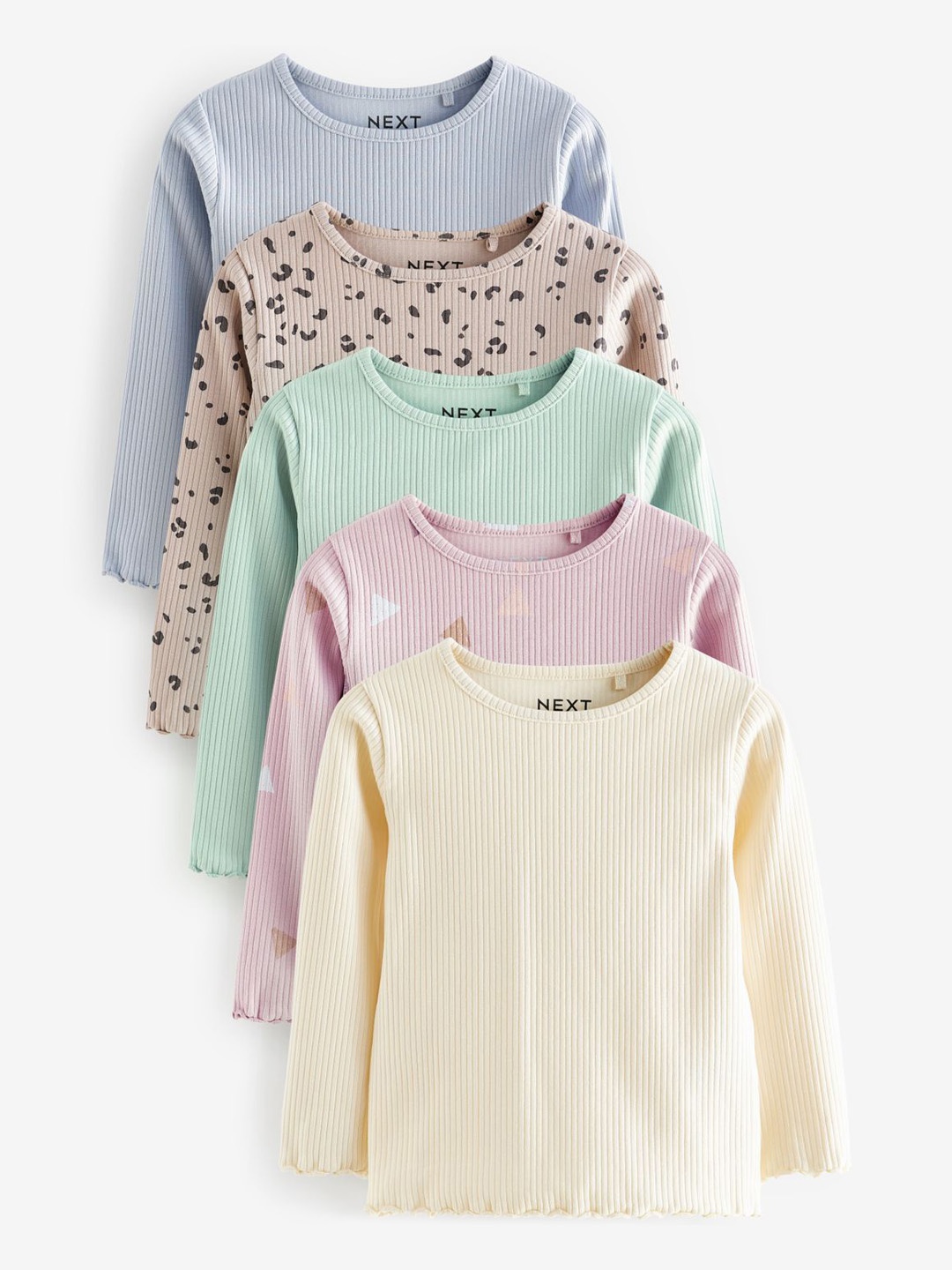 

NEXT Girls Pack of 5 Ribbed T-shirts, Multi