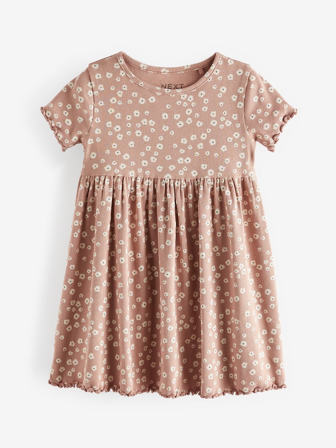 

NEXT Ribbed Floral Print Fit & Flare Dress, Brown