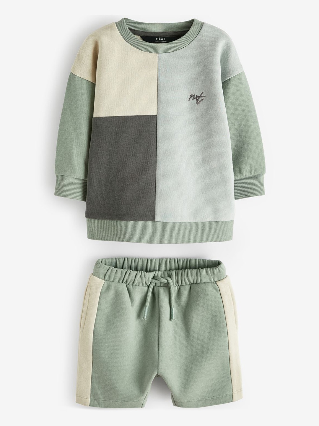 

NEXT Boys Colourblocked Pure Cotton Sweatshirt with Shorts, Multi