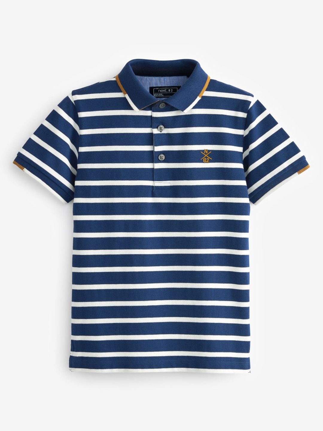 

NEXT Boys Striped Polo Collar T-shirt, Navy blue