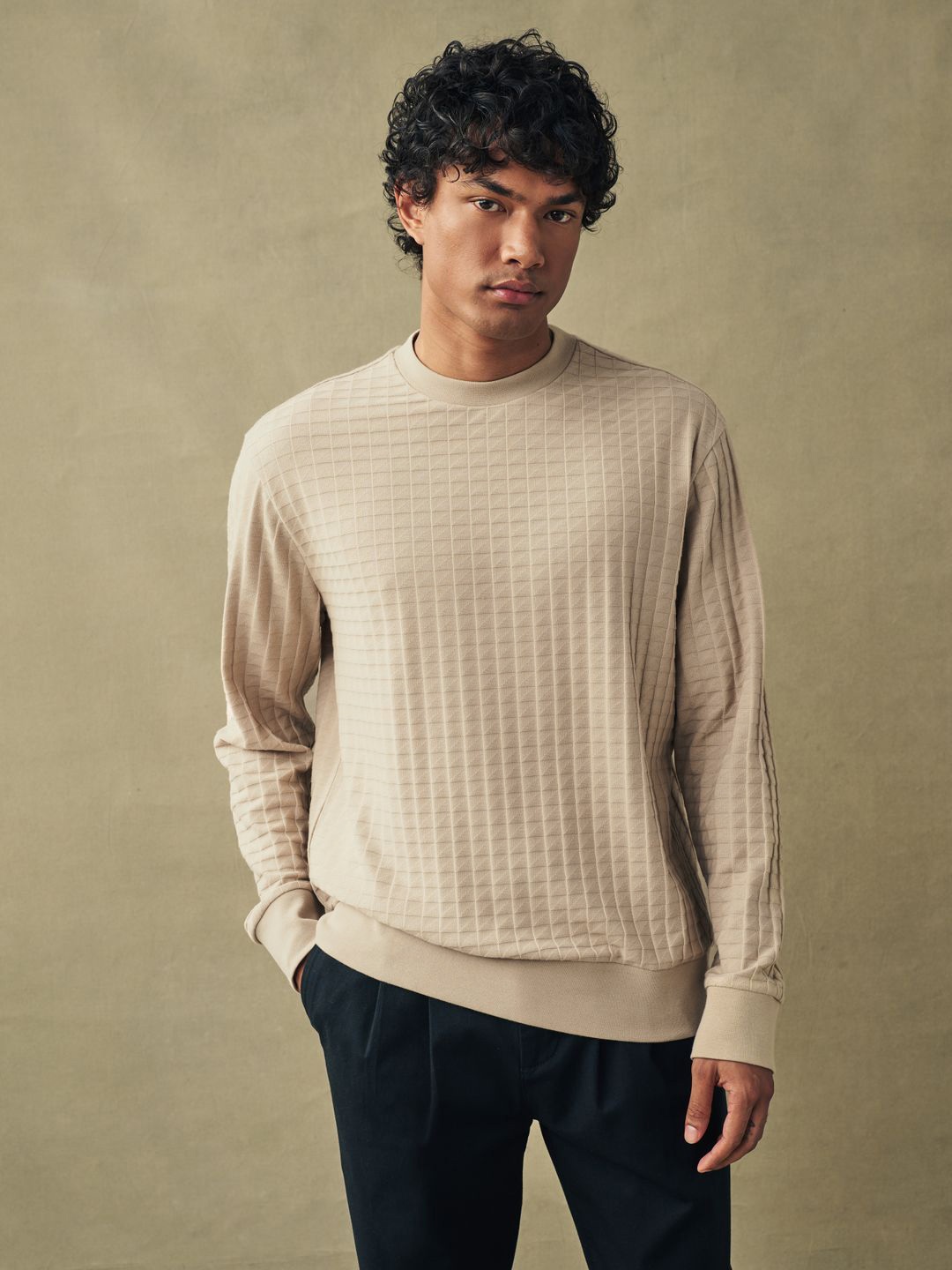 

NEXT Self Design Long Sleeves Casual T-shirt, Beige