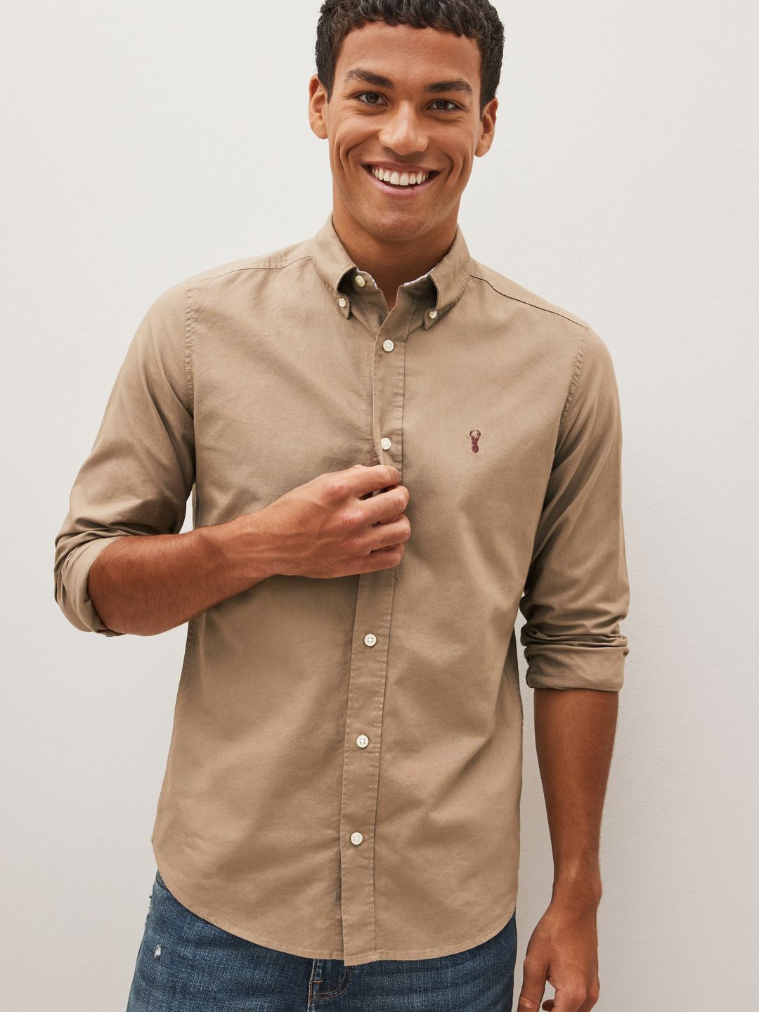 

NEXT Pure Cotton Slim Fit Opaque Casual Shirt, Olive