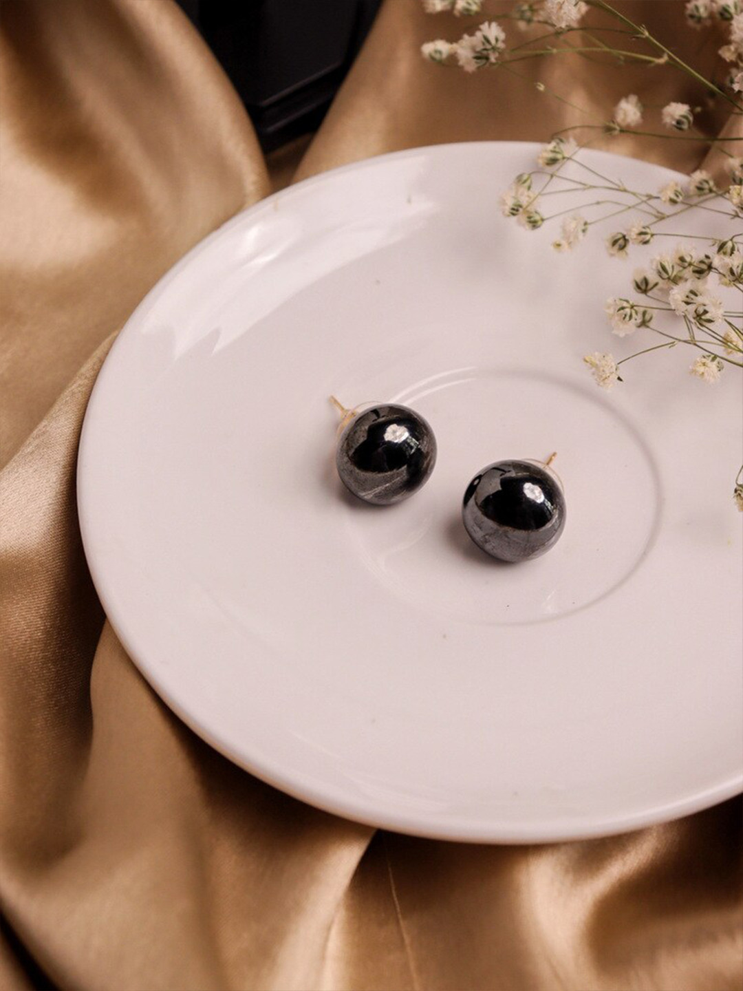 

CURIO COTTAGE Black Spherical Studs Earrings