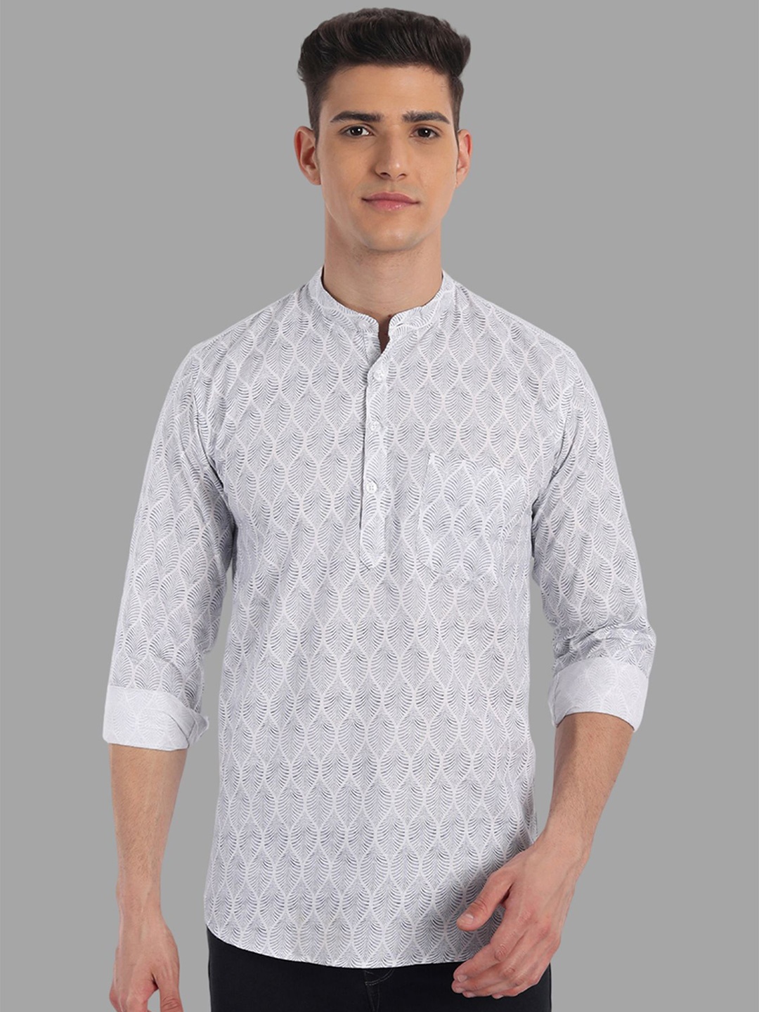 

Majestic Man Geometric classic Printed Thread Work Kurta, White