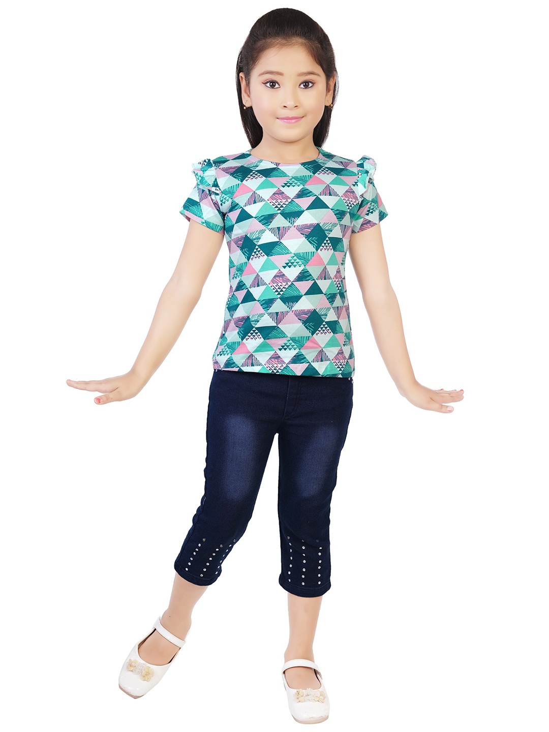 

CELEBRITY CLUB Girls Printed Top with Trousers, Green