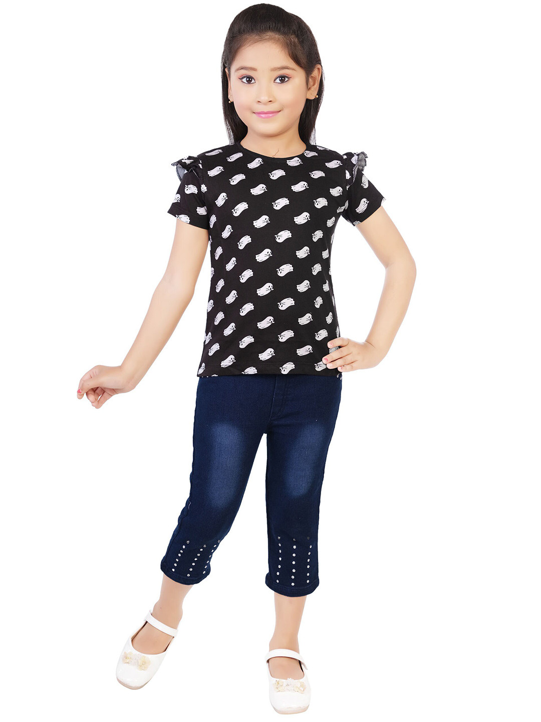 

CELEBRITY CLUB Girls Printed Top with Trousers, Black