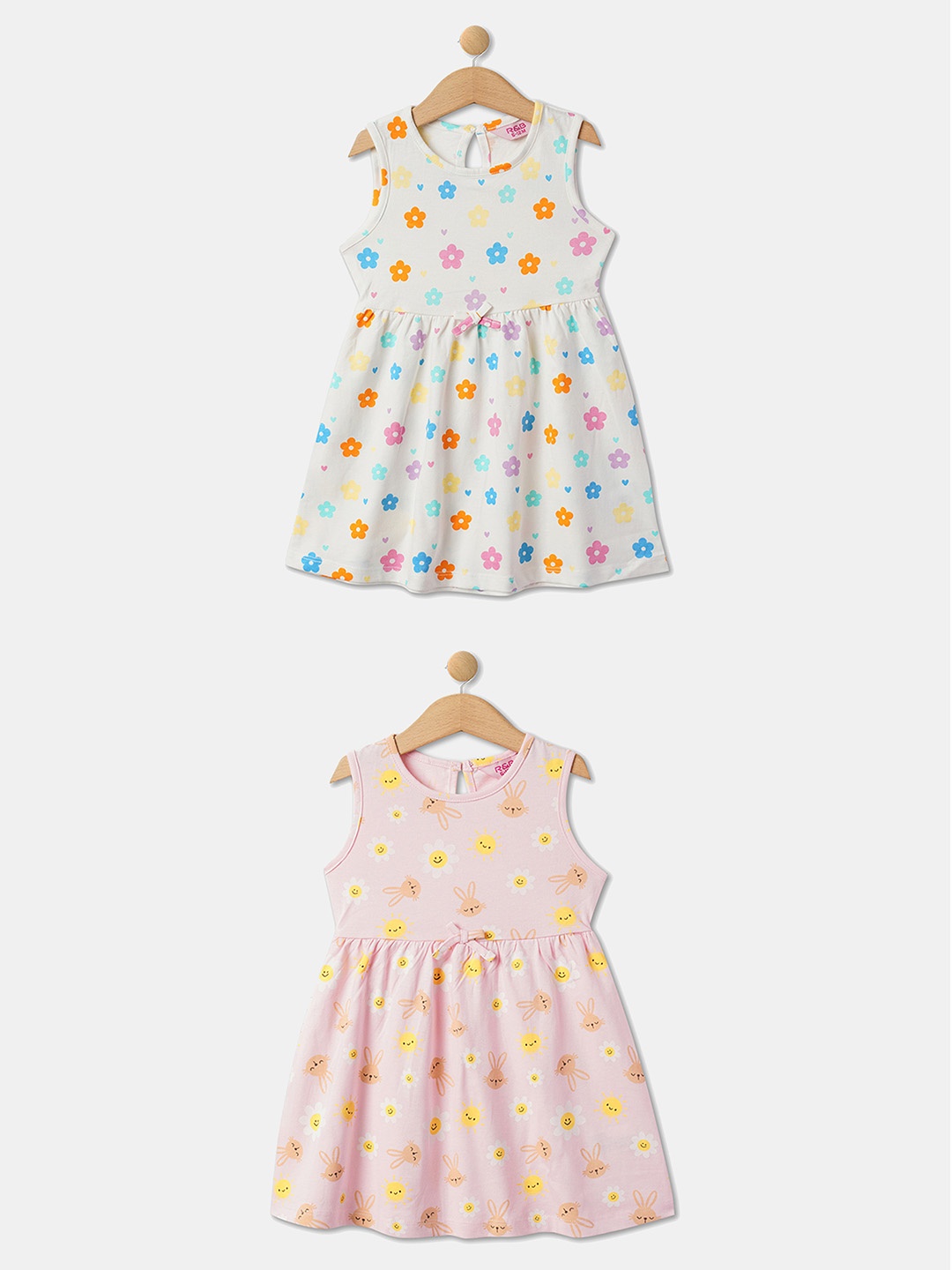 

R&B Girls Pack of 2 Floral Print Fit & Flare Cotton Dress, White