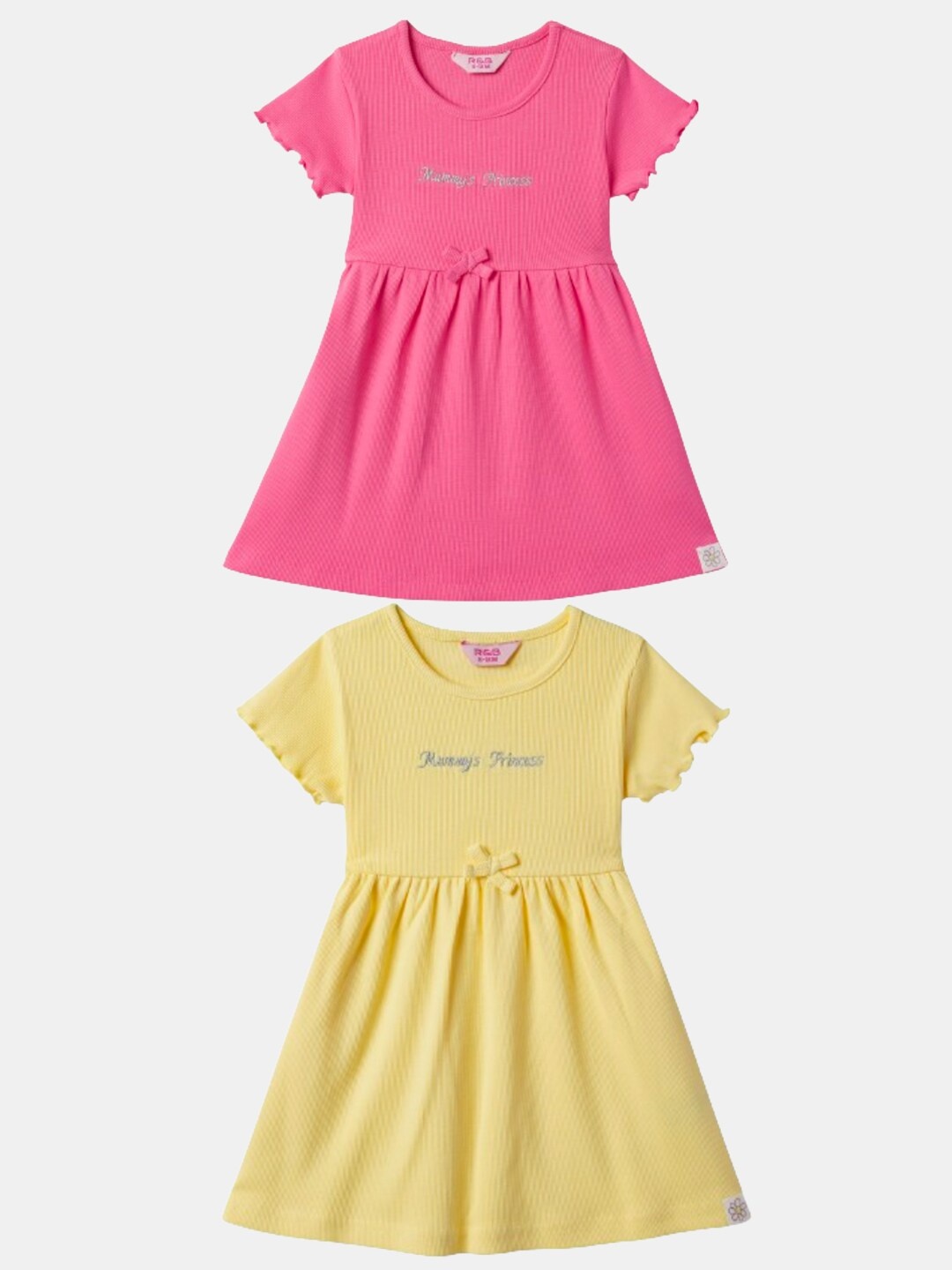 

R&B Pack of 2 Round Neck Short Sleeves Fit & Flare Dress, Pink