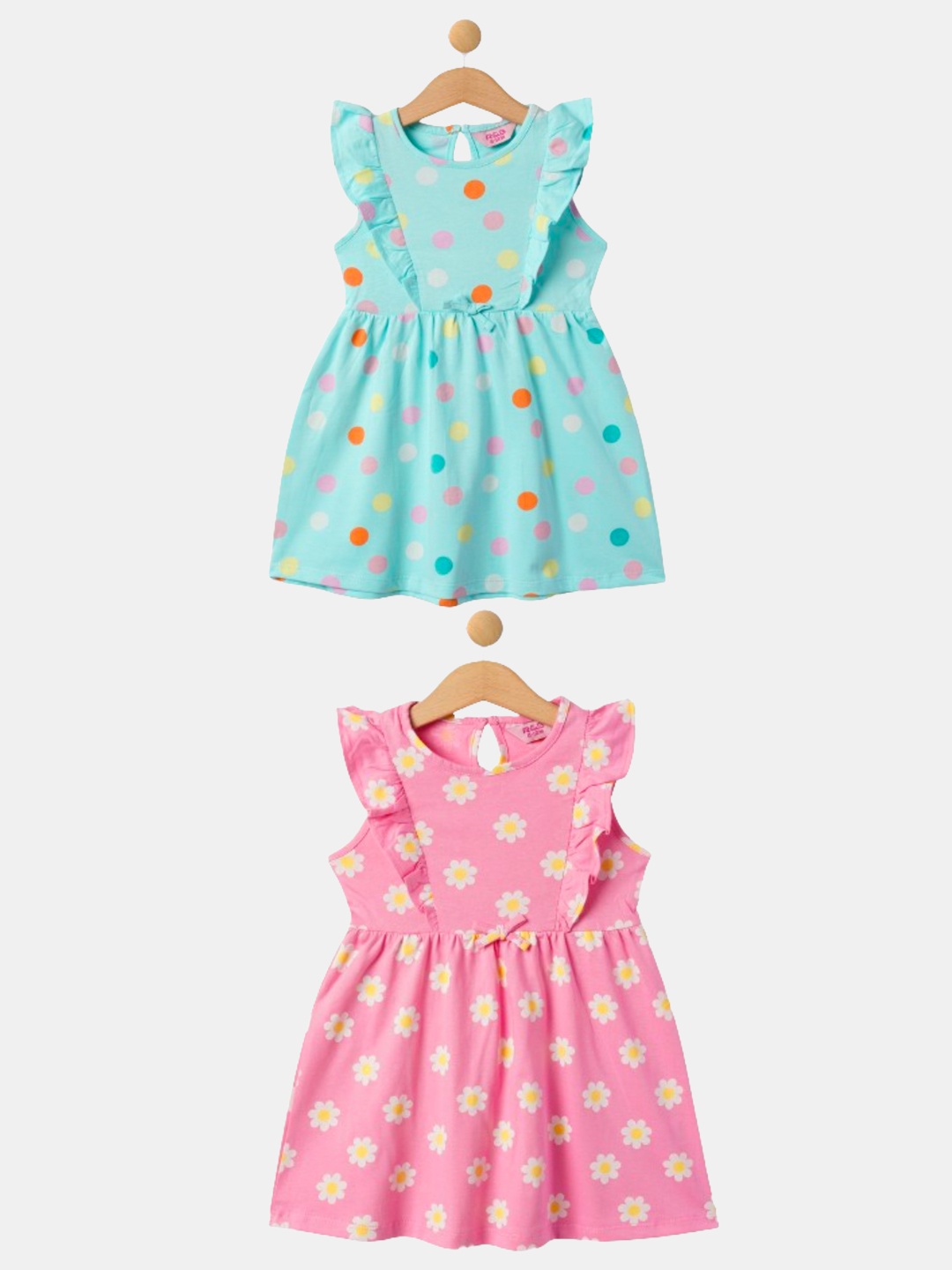 

R&B Girls Pack of 2 Polka Dot Print Cotton Peplum Dress, Blue