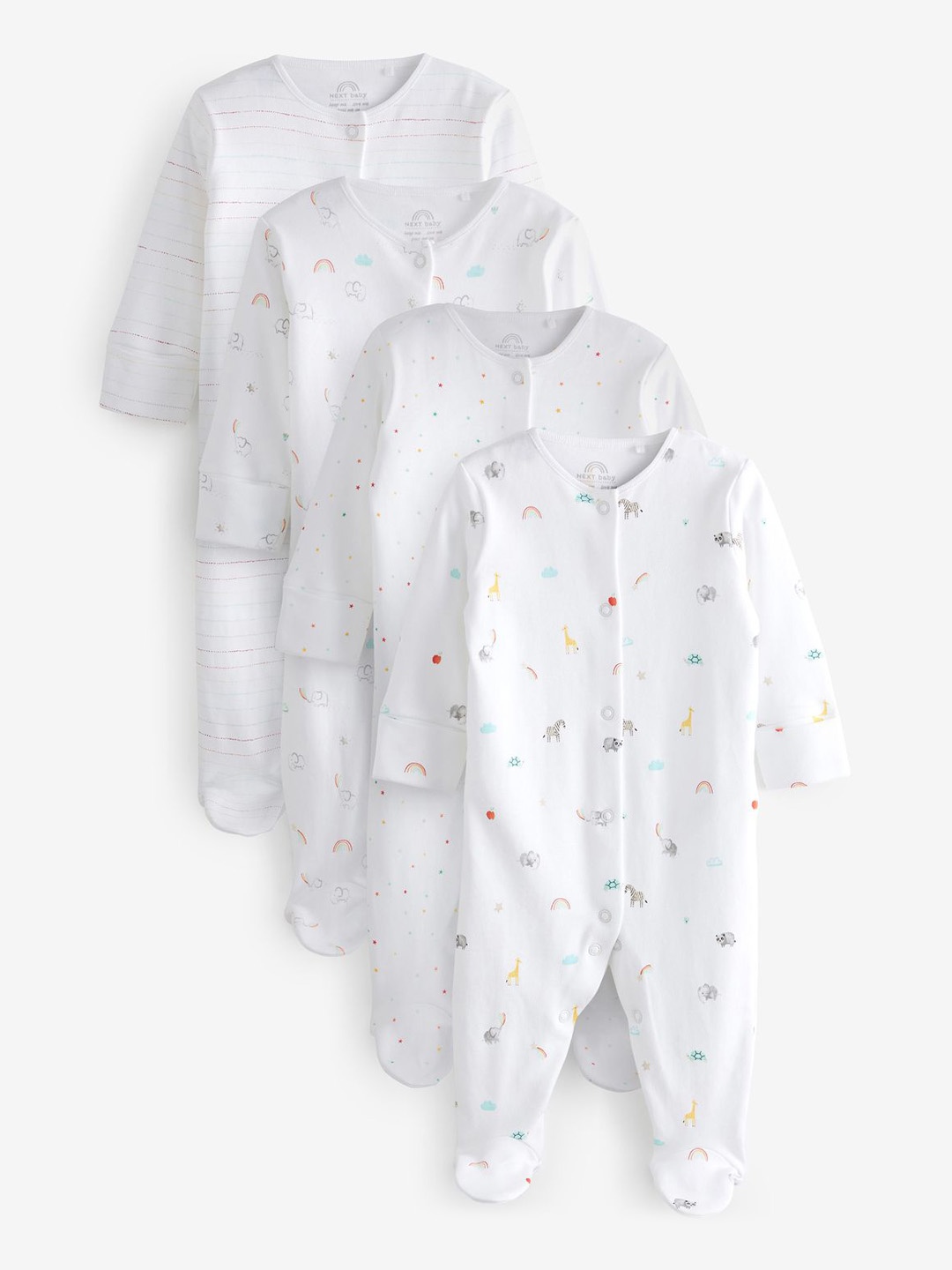 

NEXT Infant Set of 4 Printed Pure Cotton Sleepsuis, White