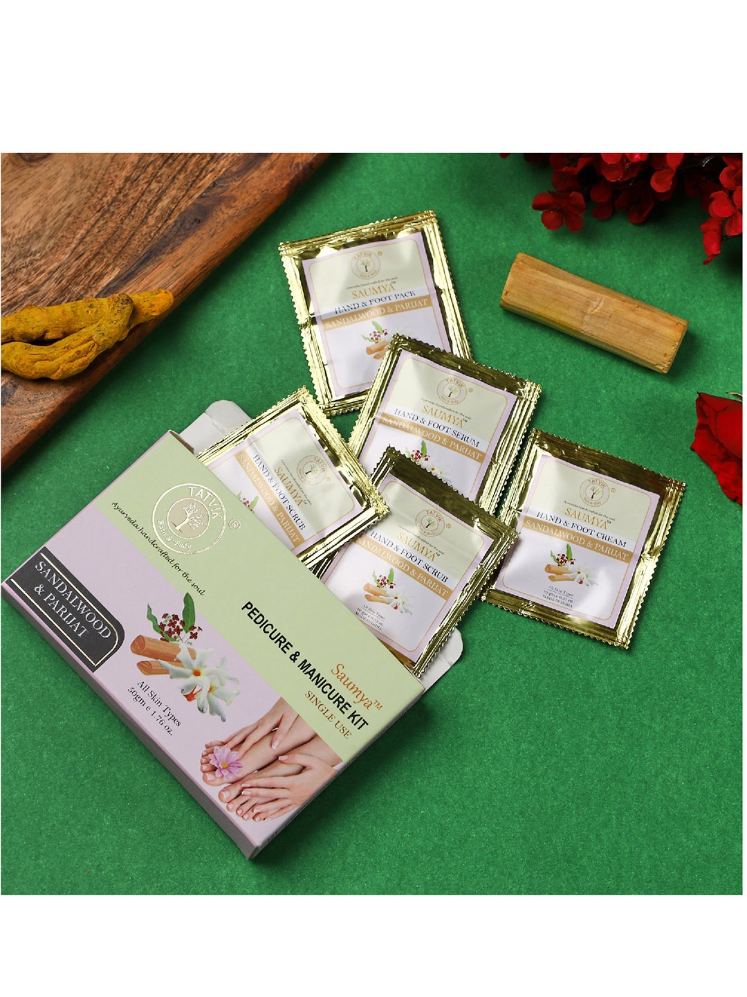 

TATVIK Saumya Pedicure & Manicure Kit with Sandalwood & Parijat - 10 g each, White