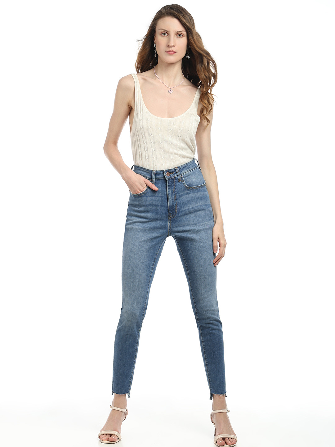

Vero Moda Women Skinny Fit High-Rise Clean Look Light Fade Stretchable Jeans, Blue