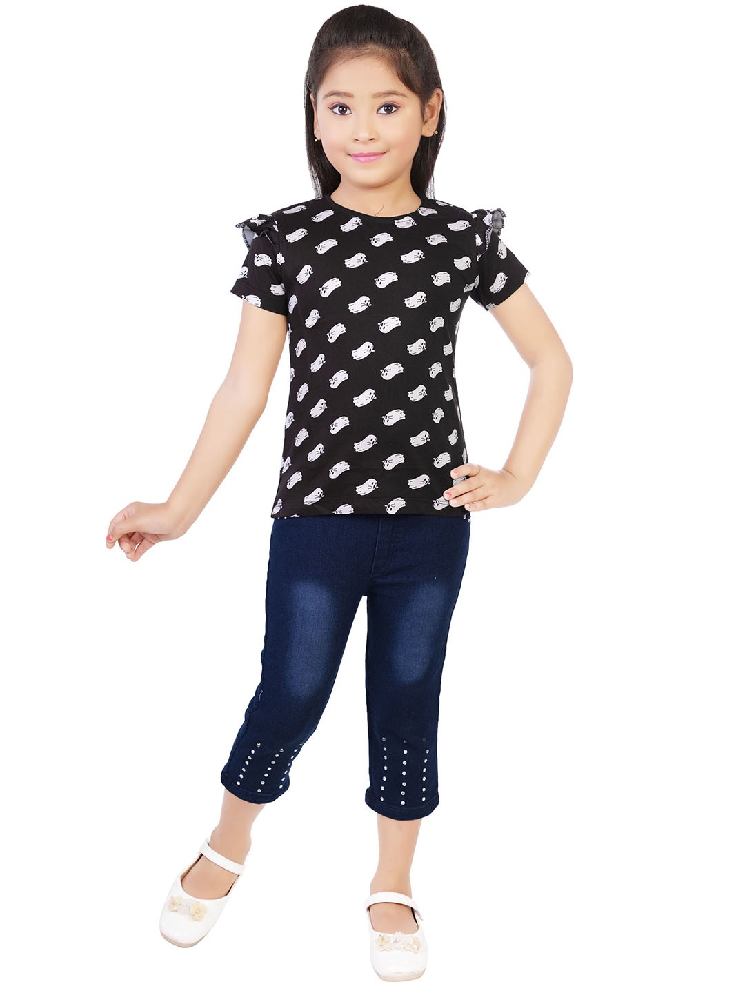 

BAESD Girls Printed Top with Jeans, Black