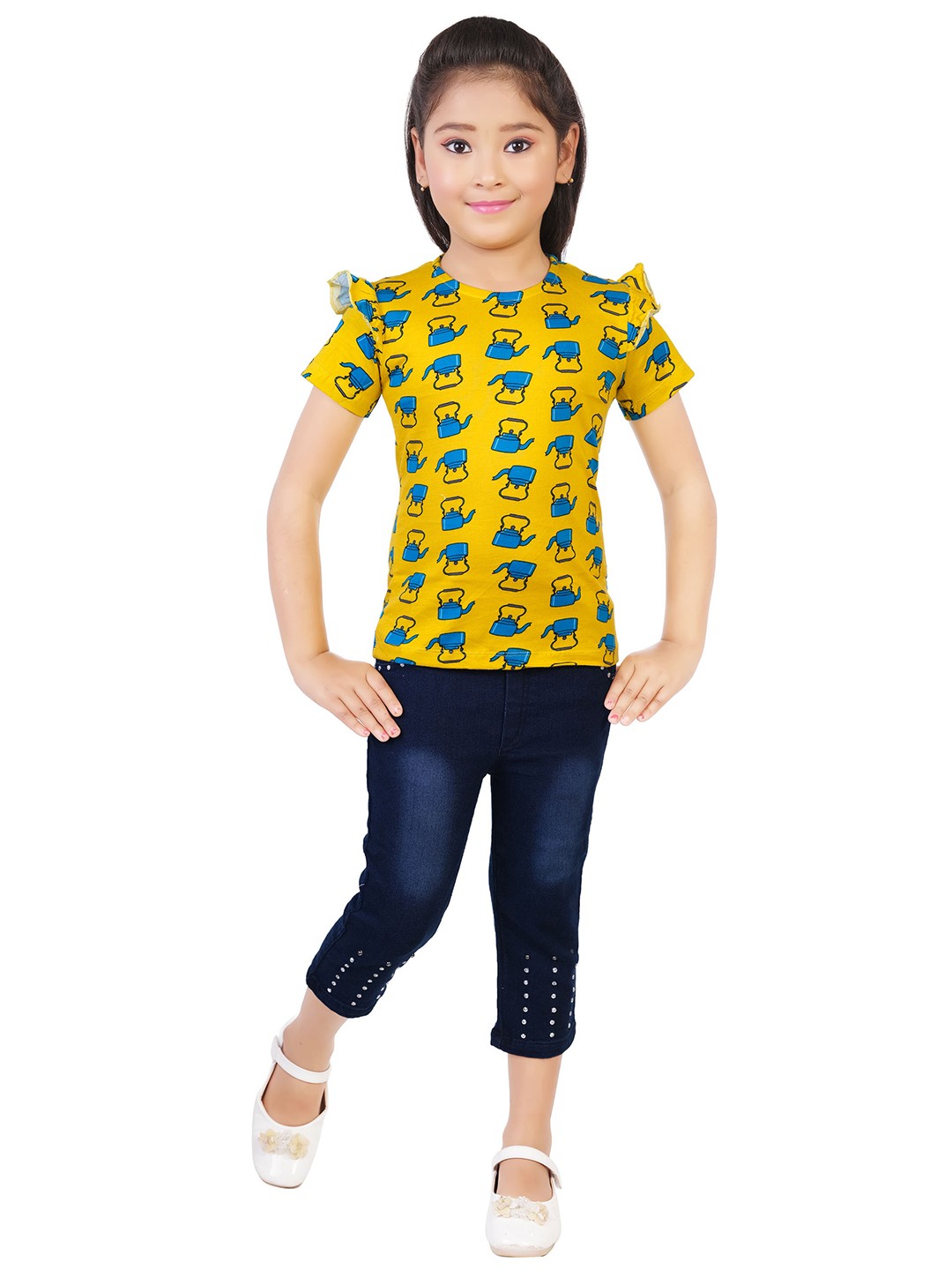 

BAESD Girls Conversational Printed Top with Trousers, Yellow