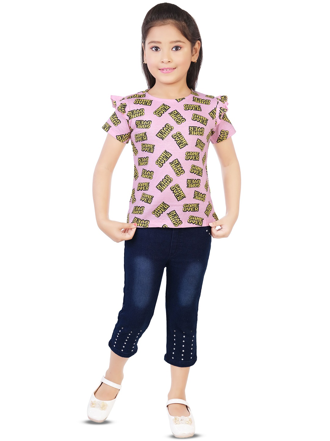 

BAESD Girls Printed Top with Jeans, Pink