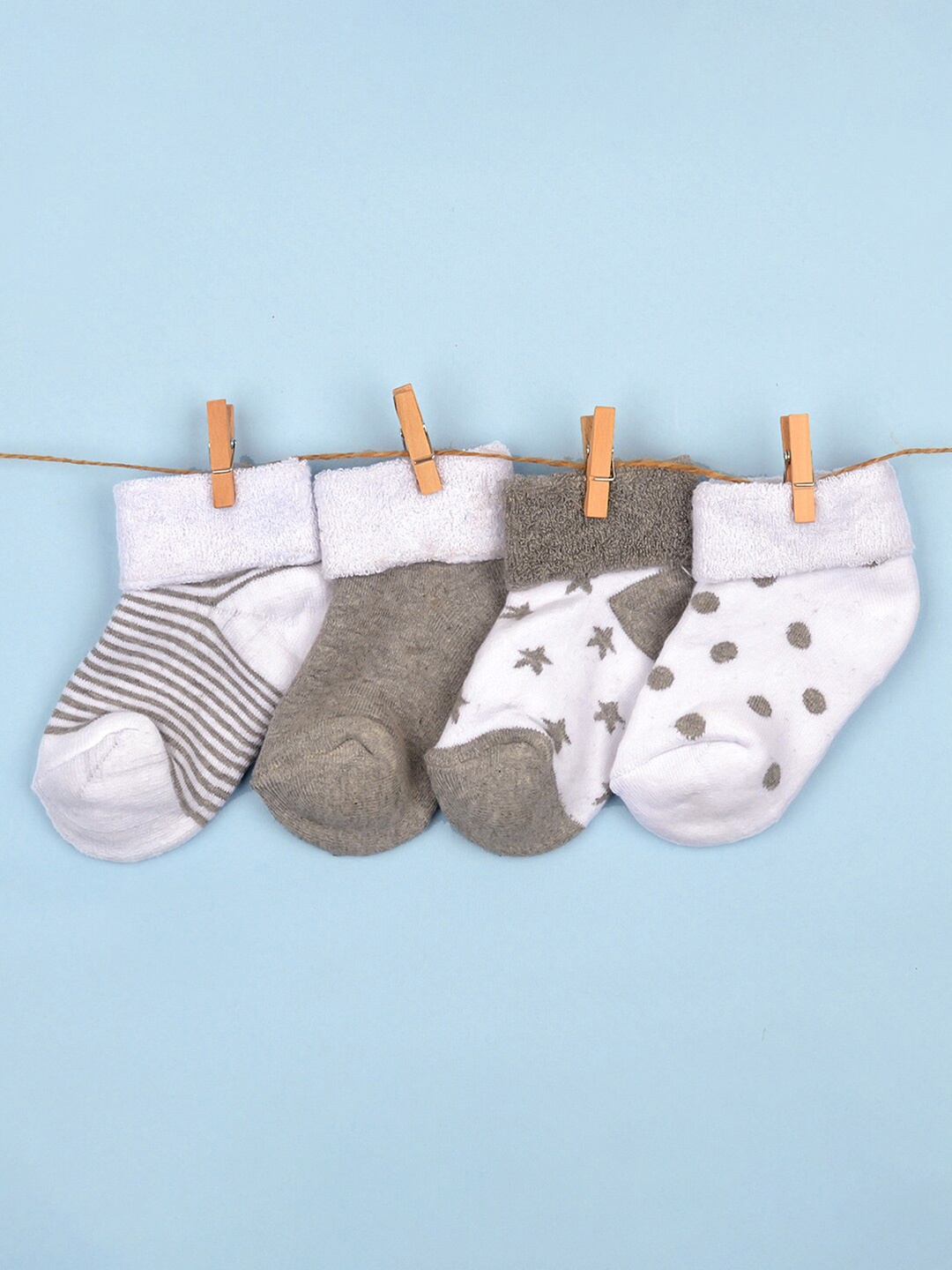 

FOOTPRINT 4 Pairs Infant Kids Patterned Ankle-Length Organic Cotton Socks, Grey