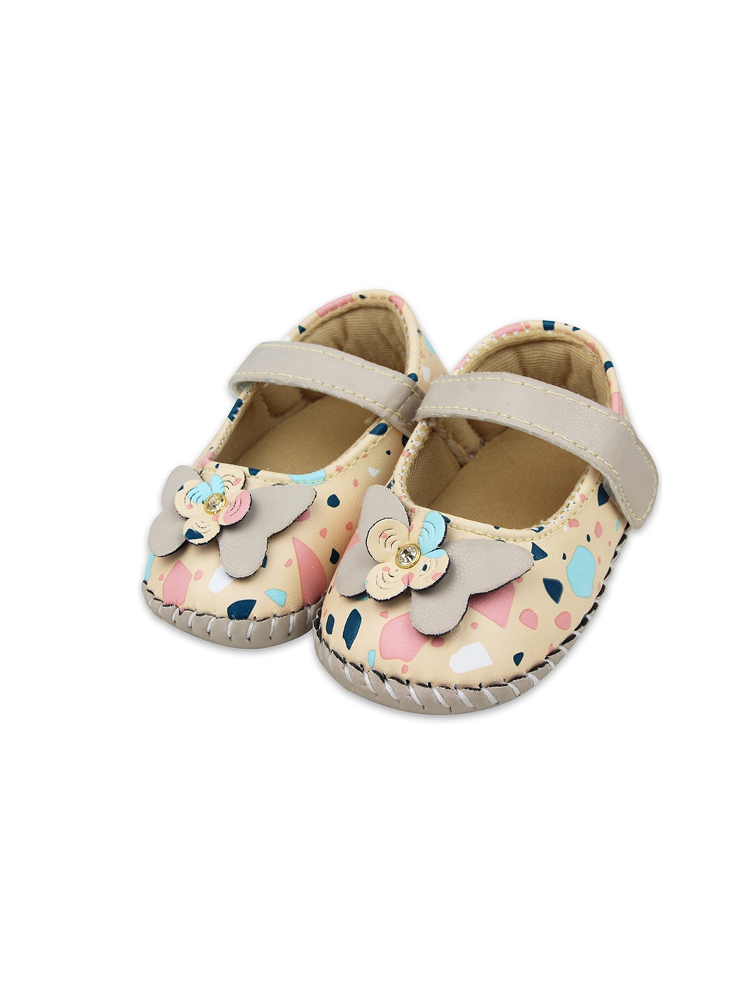 

BAESD Infant Girls Printed Embellished Detail Booties, Beige