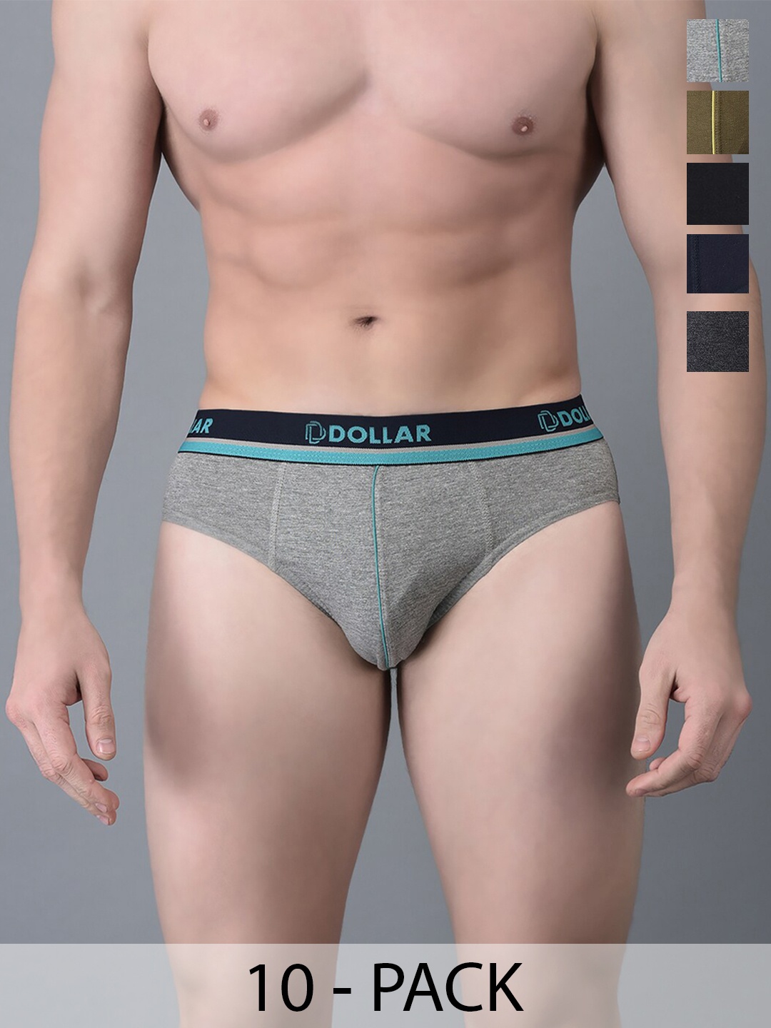 

Dollar Bigboss Men Pack of 10 Super Combed Cotton Basic Briefs MBBR-12-GLOBRF-PO10-S24, Green