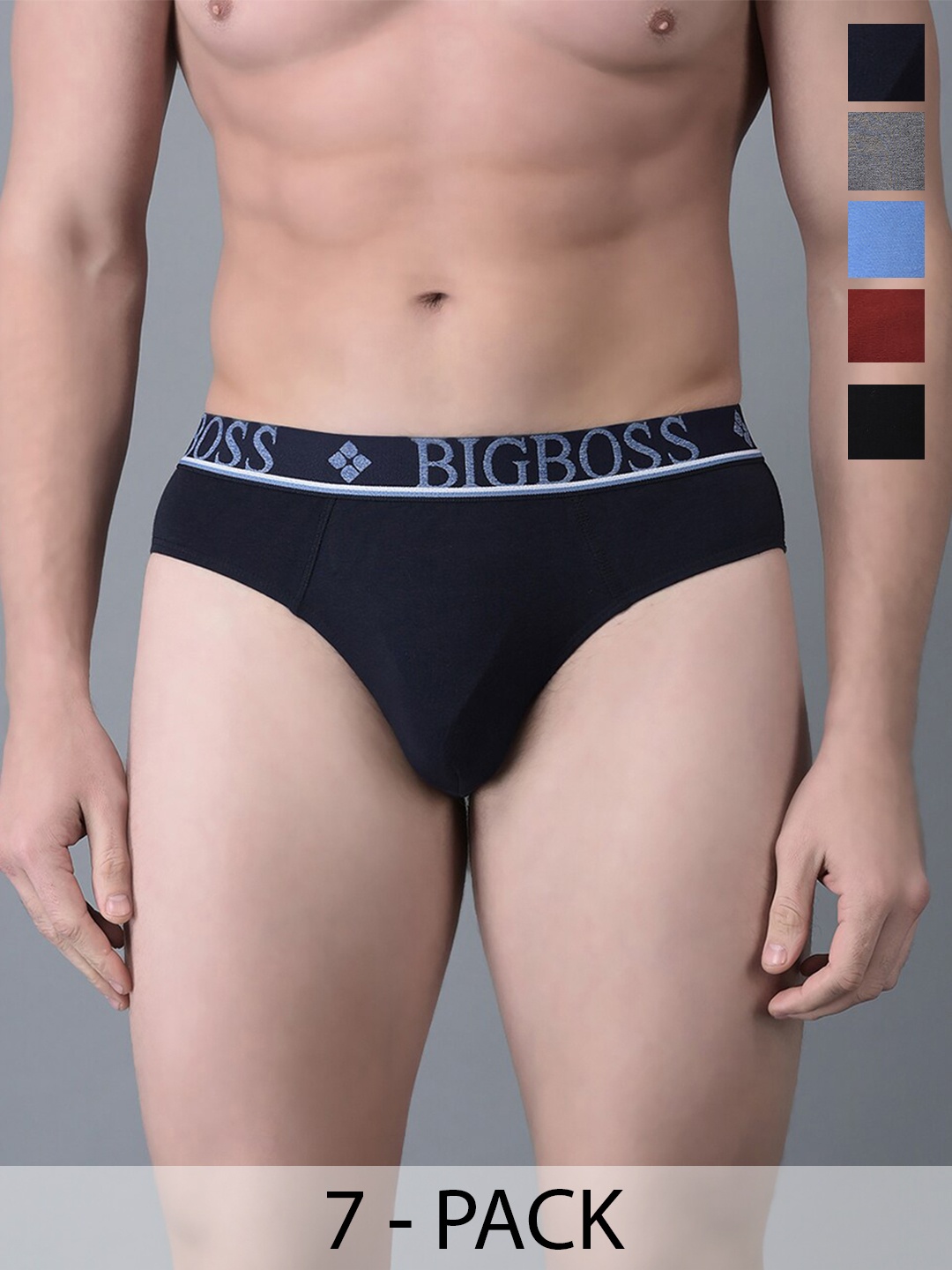 

Dollar Bigboss Men Solid Pack of 7 Shuffle Intellisoft Cotton Modal Brief, Assorted