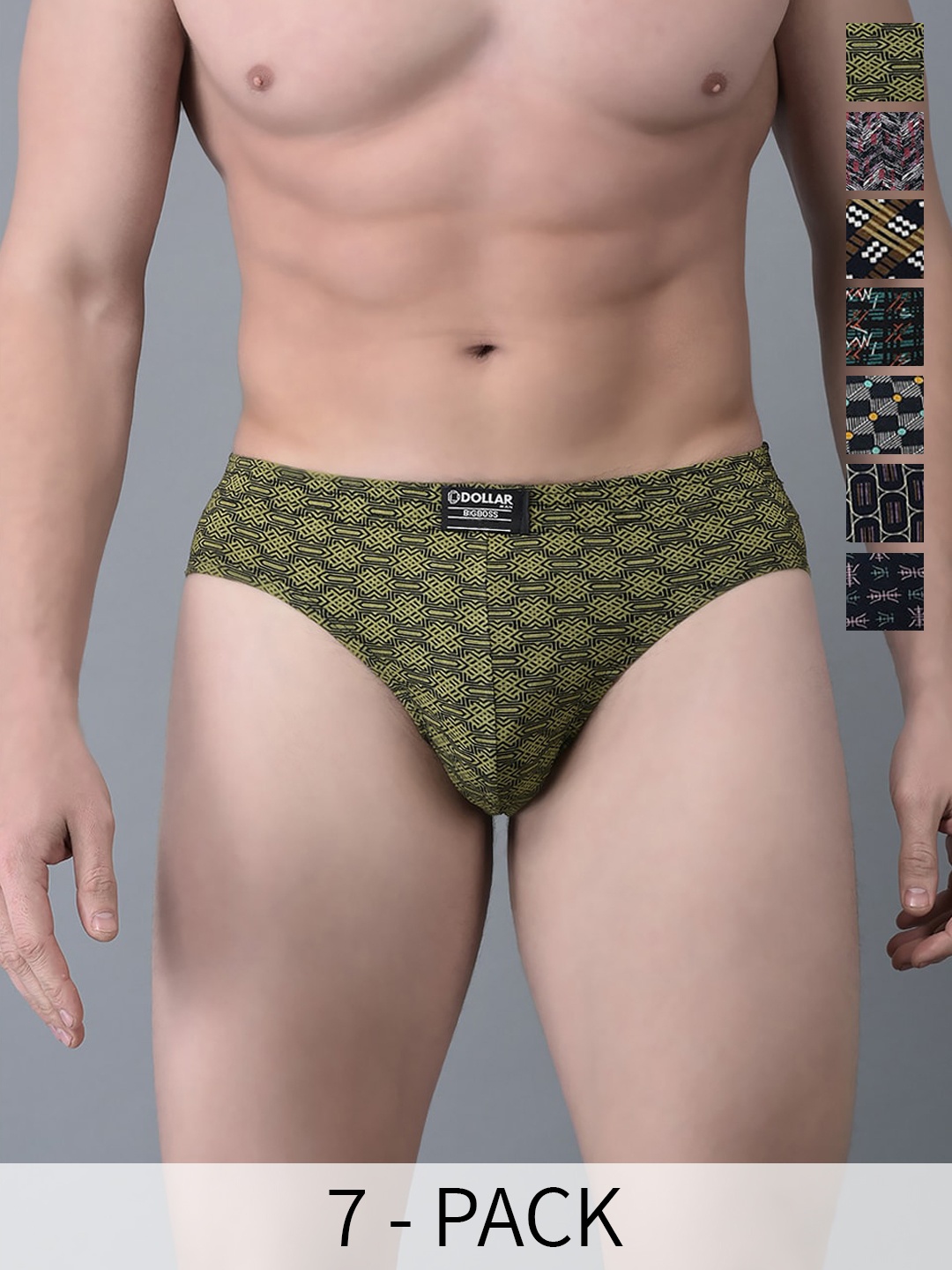 

Dollar Bigboss Men Printed Pack of 7 Soft Combed Cotton Brief MBBR-09-CZYBRF-PO7-S24, Assorted