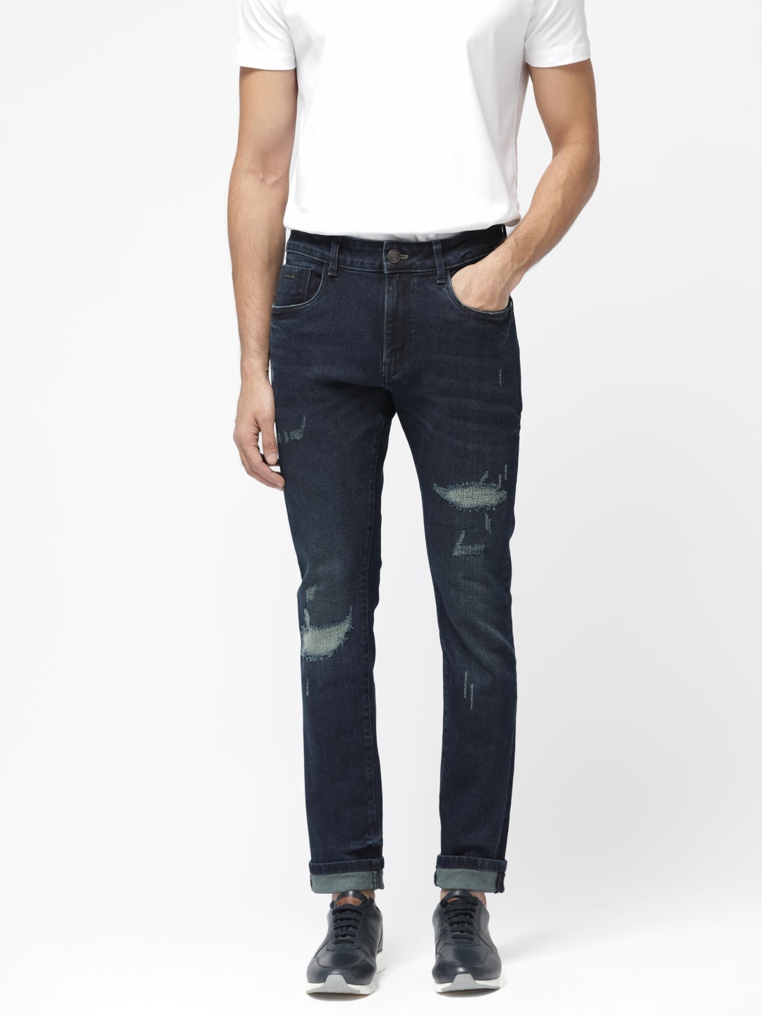 

RARE RABBIT Men Erie Slim Fit Mid-Rise Ed Cotton Jeans, Blue