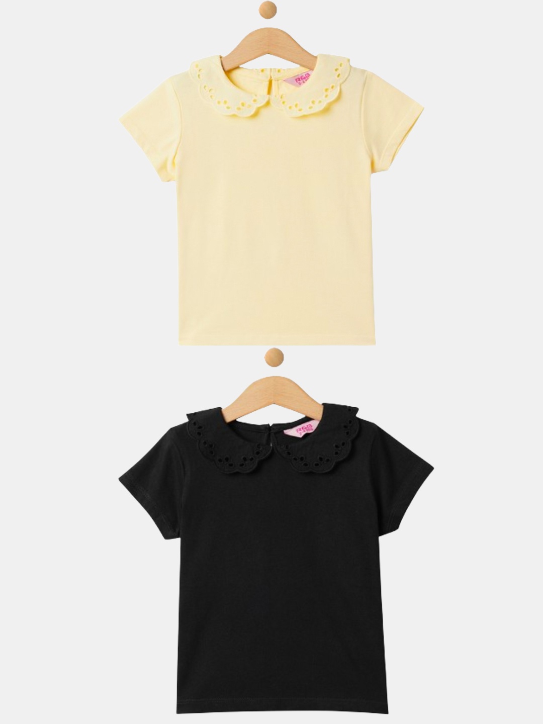 

R&B Girls Pack Of 2 Peter Pan Collar Cotton Top, Yellow