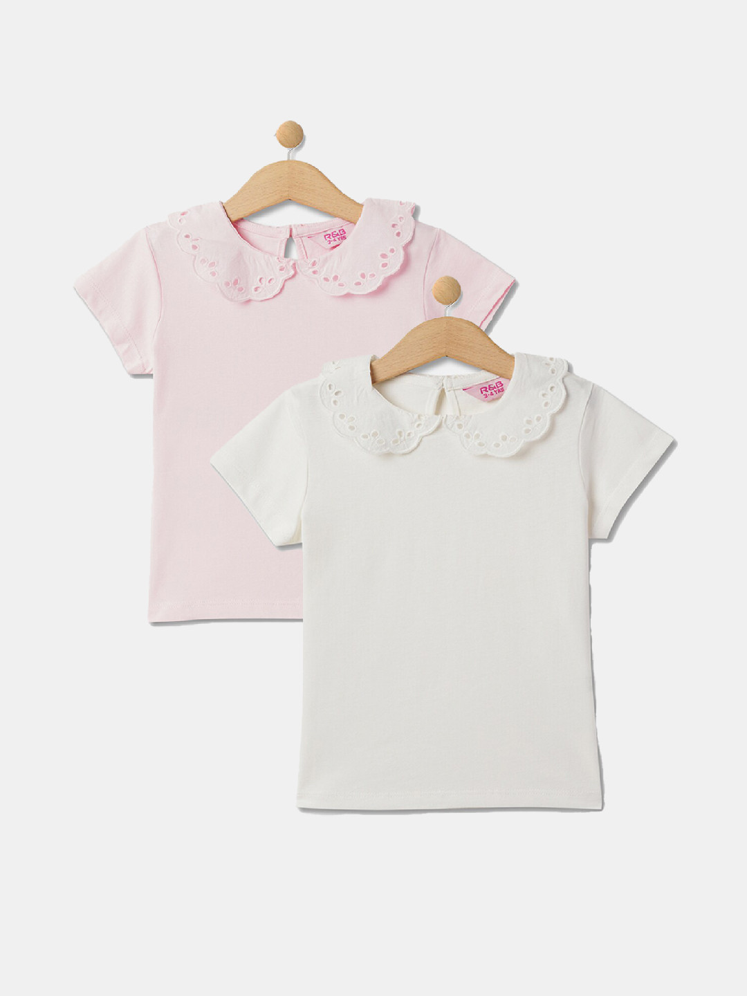 

R&B Girls Pack Of 2 Peter Pan Collar Cotton Top, Pink