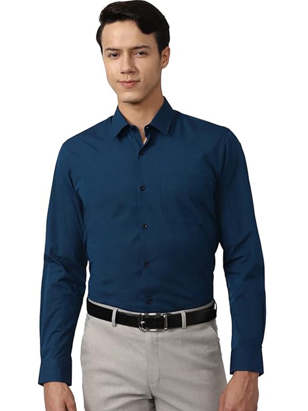 

GAINELL Spread Collar Cotton Opaque Formal Shirt, Navy blue