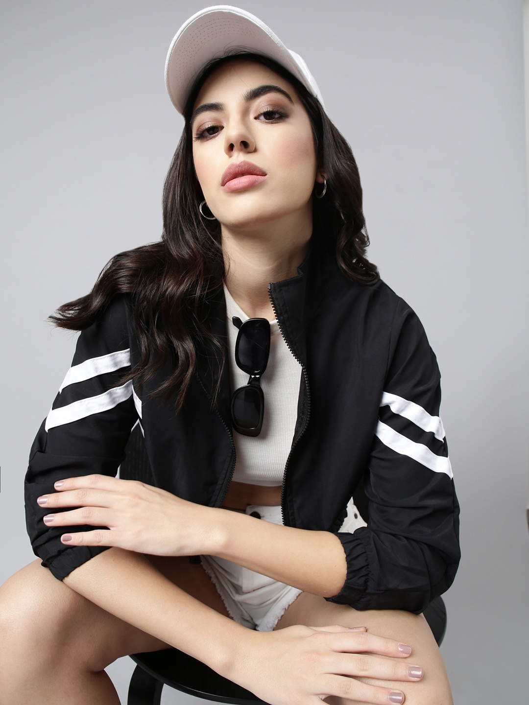 

SHOWOFF Mock Collar Windcheater Crop Open Front Jacket, Black