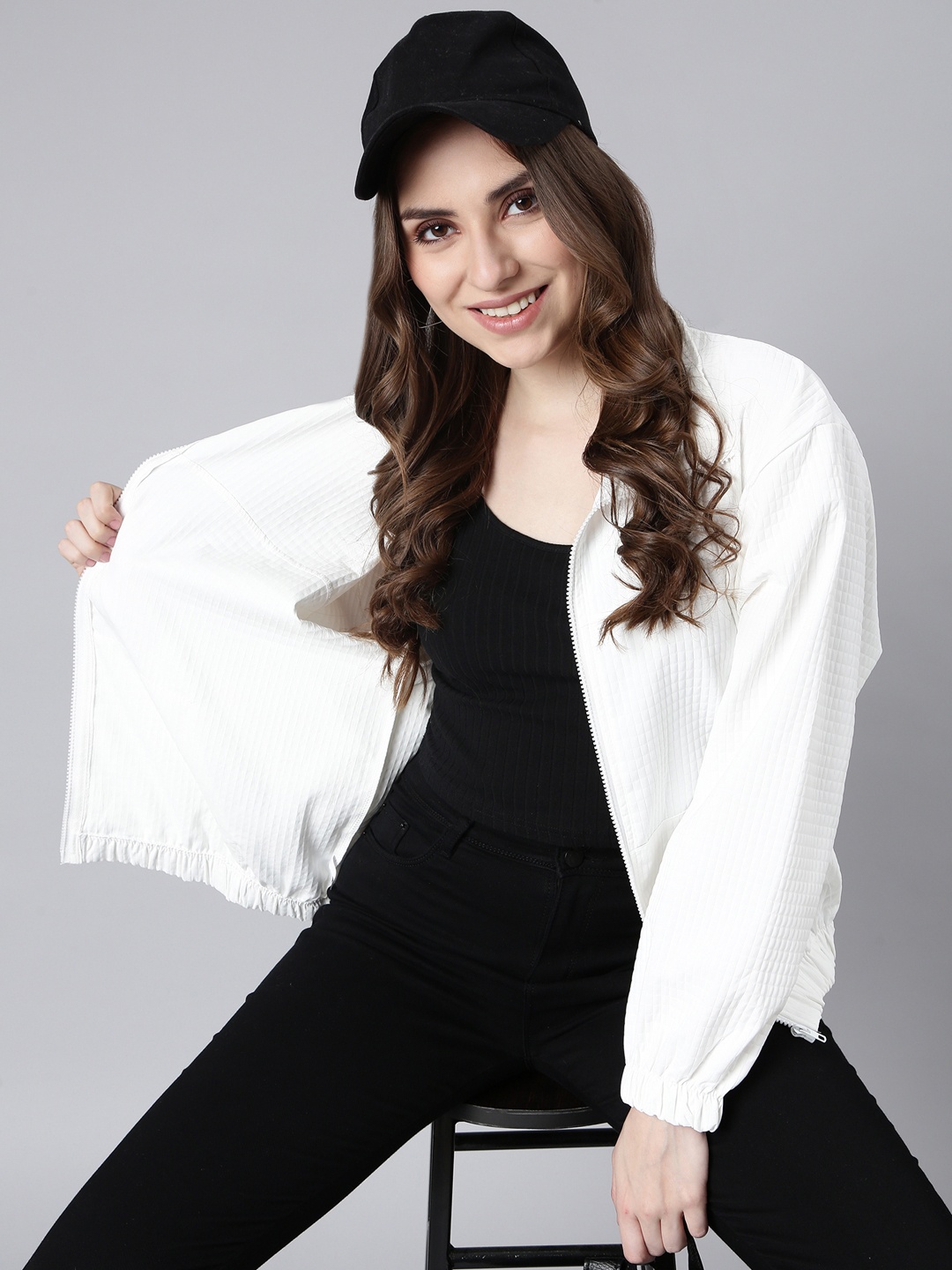 

SHOWOFF Windcheater Mock Collar Bomber Jacket, White