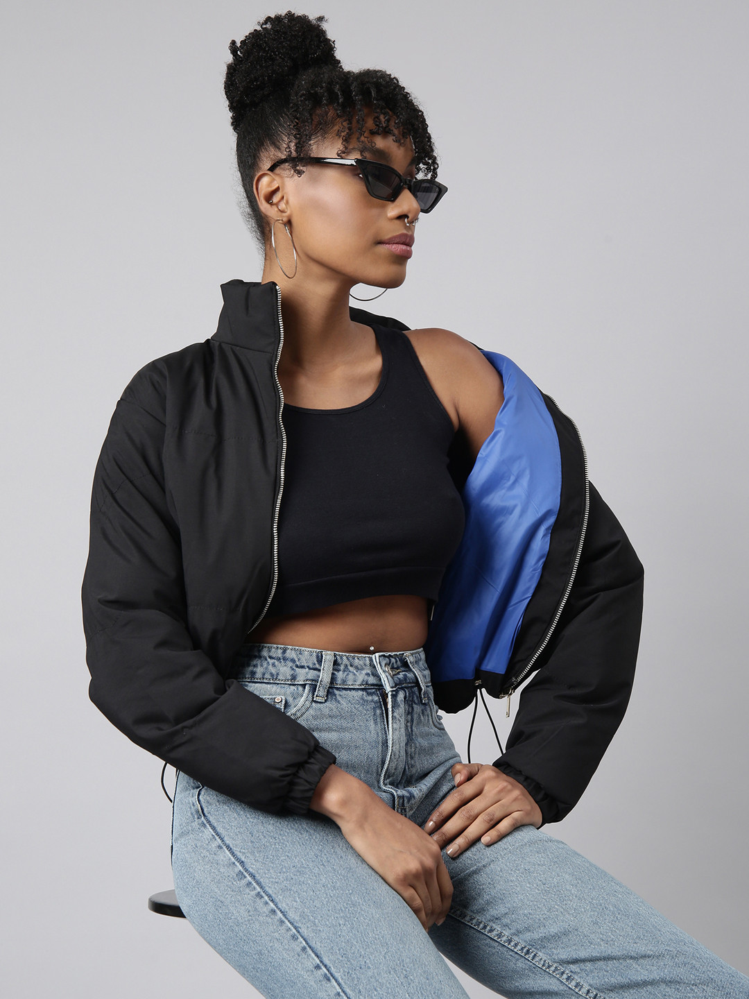 

SHOWOFF Mock Collar Windcheater Taslon Puffer Jacket, Black