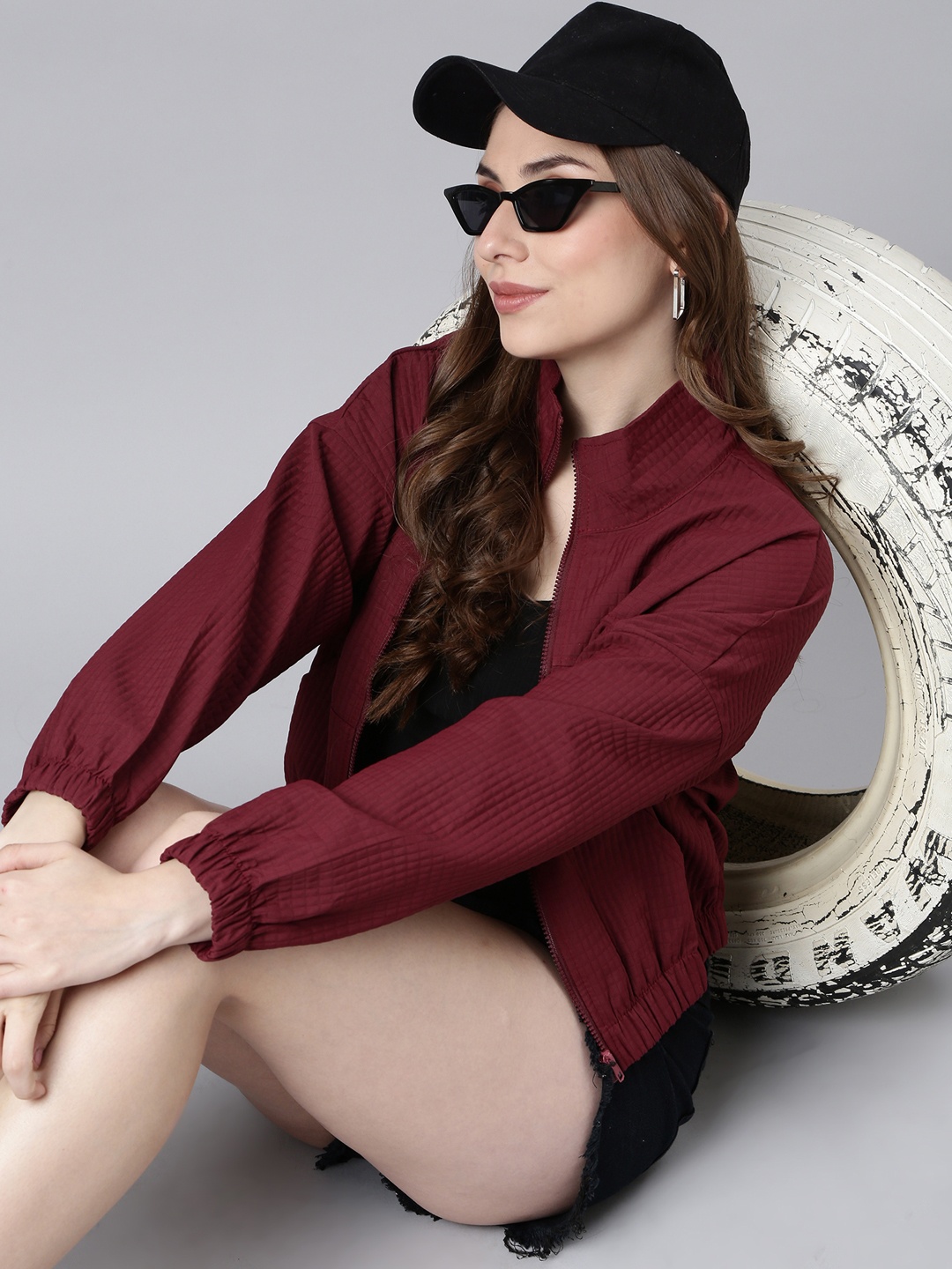

SHOWOFF Windcheater Mock Collar Bomber Jacket, Maroon