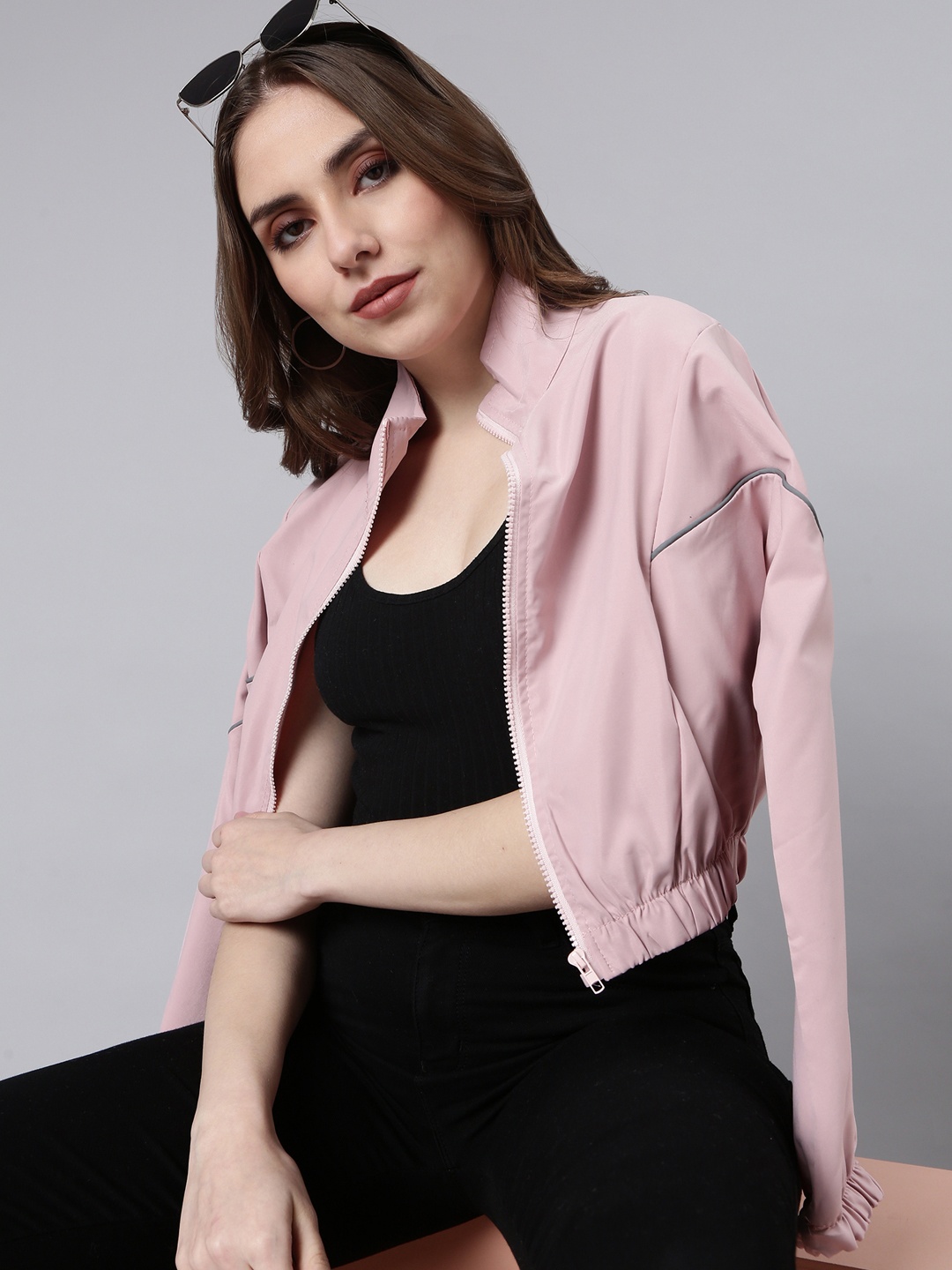 

SHOWOFF Windcheater Stand Collar Bomber Jacket, Peach