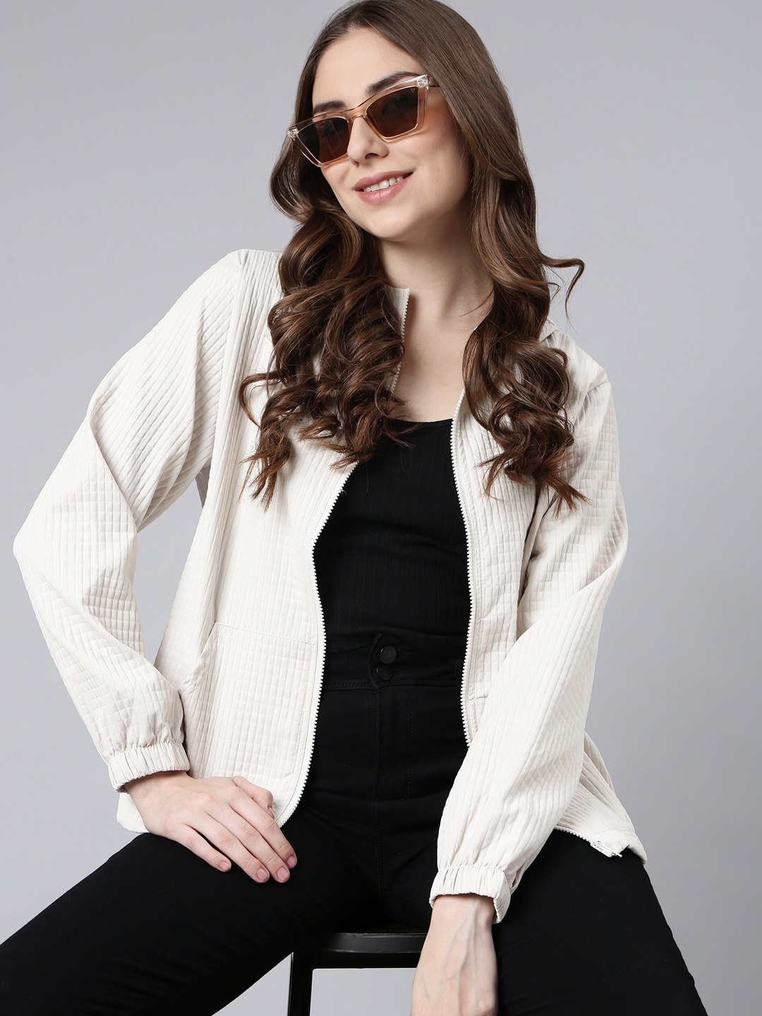 

SHOWOFF Detachable Hoodie Long Sleeves Zip Detail Windcheater Oversized Tailored Jacket, Beige