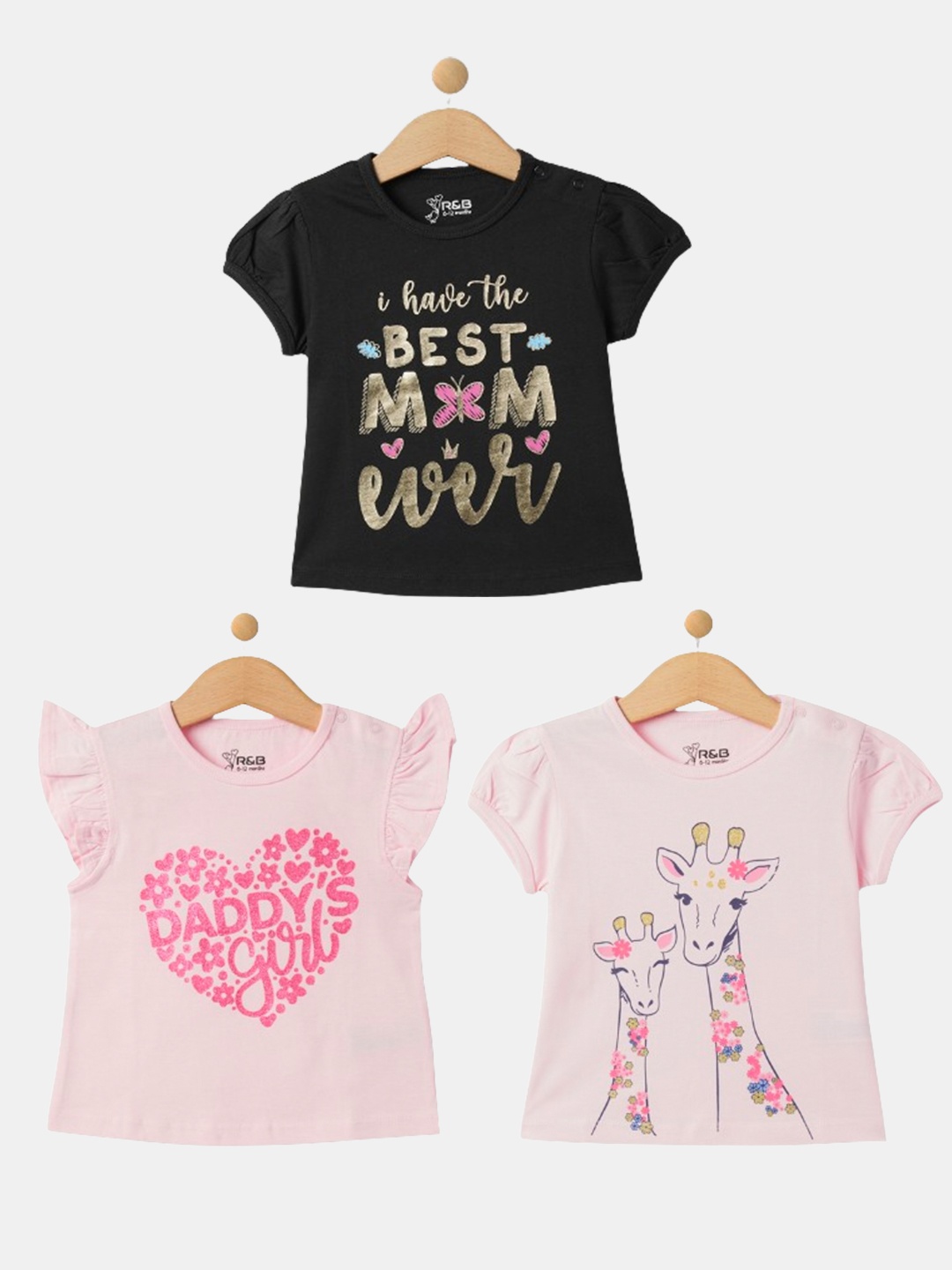 

R&B Girls Pack of 3 Round Neck Typography Printed Extended Sleeves Cotton T-shirt, White