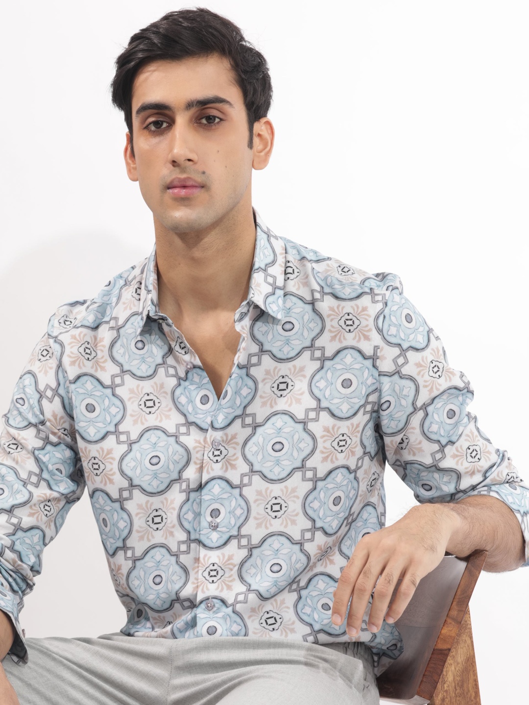 

RARE RABBIT Men Soren Slim Fit Ethnic Motifs Printed Shirt, White