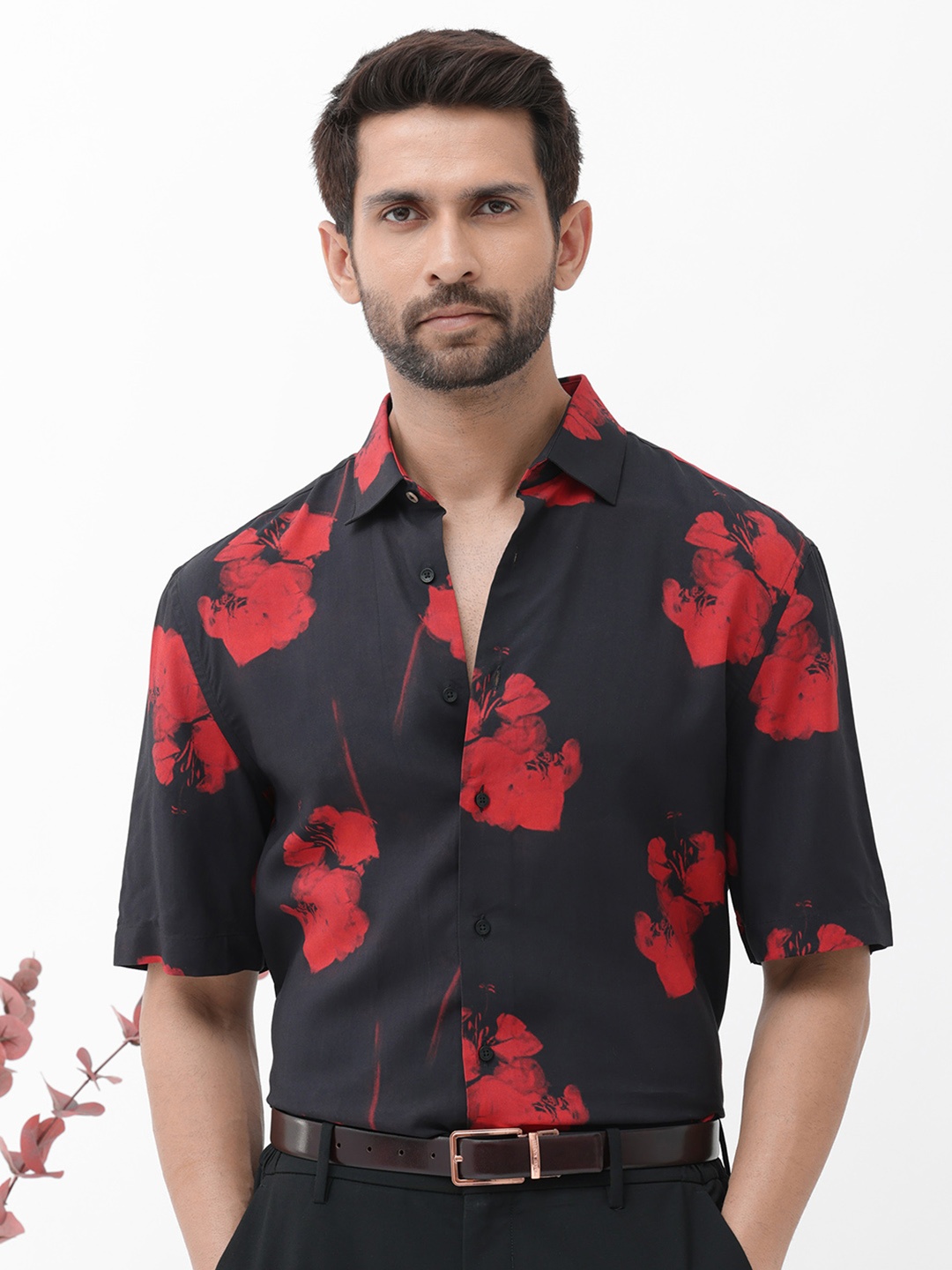 

RARE RABBIT Men Atley Slim Fit Floral Printed Formal Shirt, Black