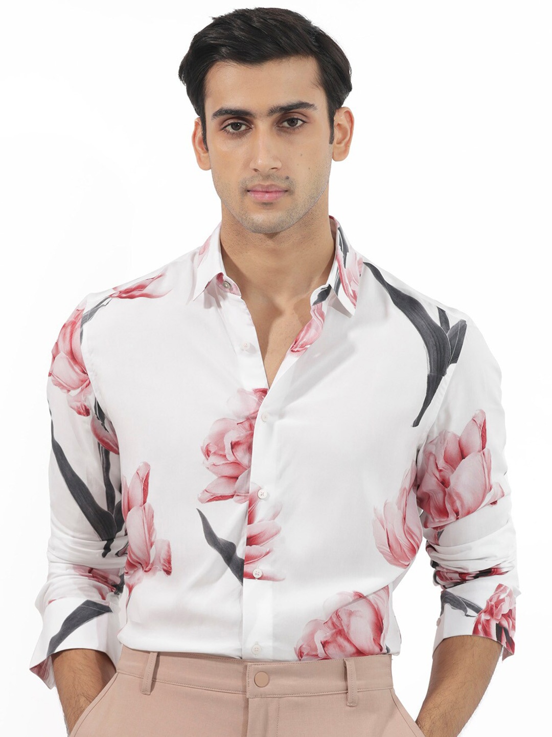 

RARE RABBIT Slim Fit Floral Printed Formal Shirt, White