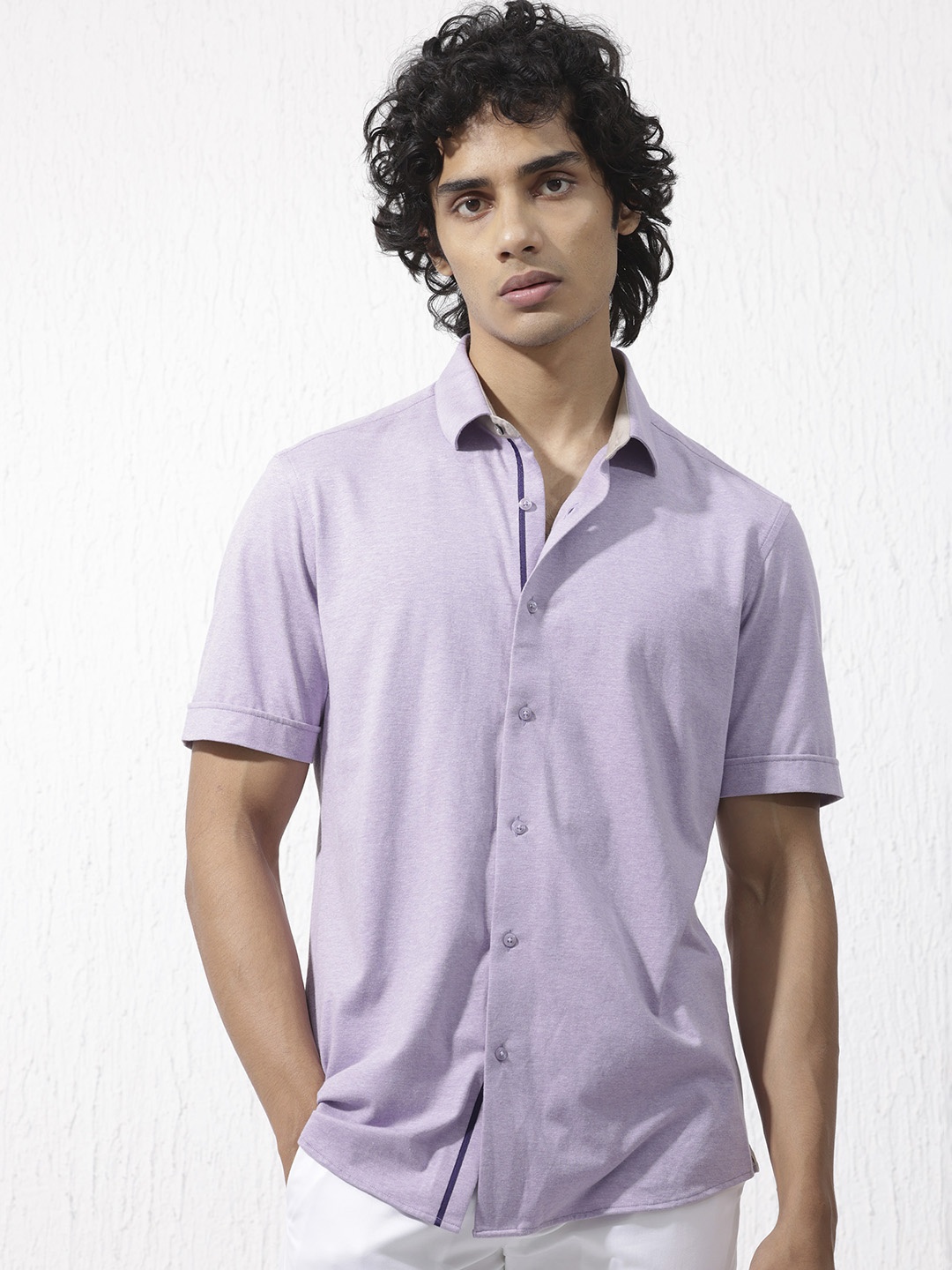 

RARE RABBIT Men Miraje Spread Collar Slim Fit Opaque Cotton Shirt, Purple