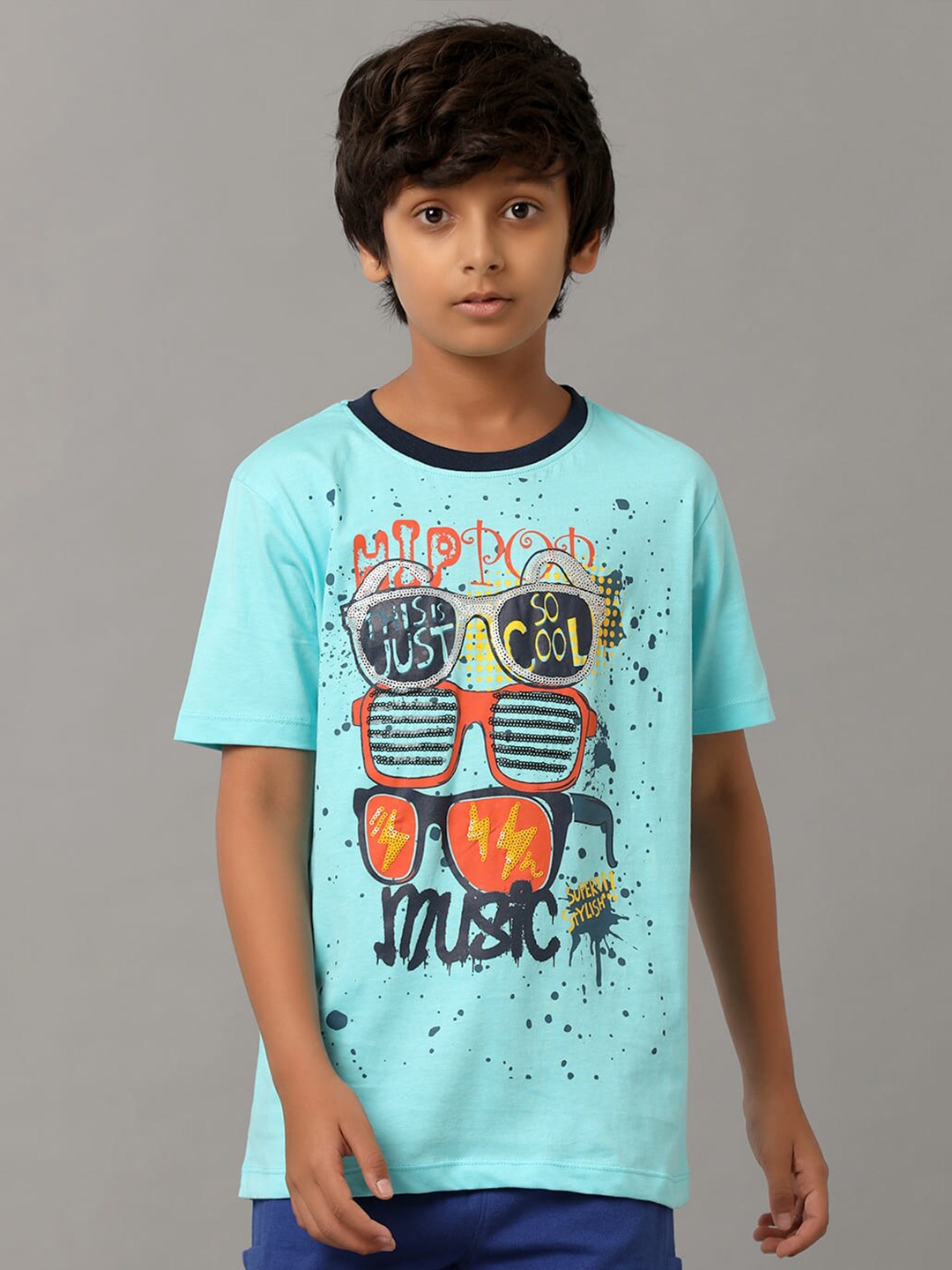 

UNDER FOURTEEN ONLY Boys Printed Round Neck Cotton T-shirt, Green