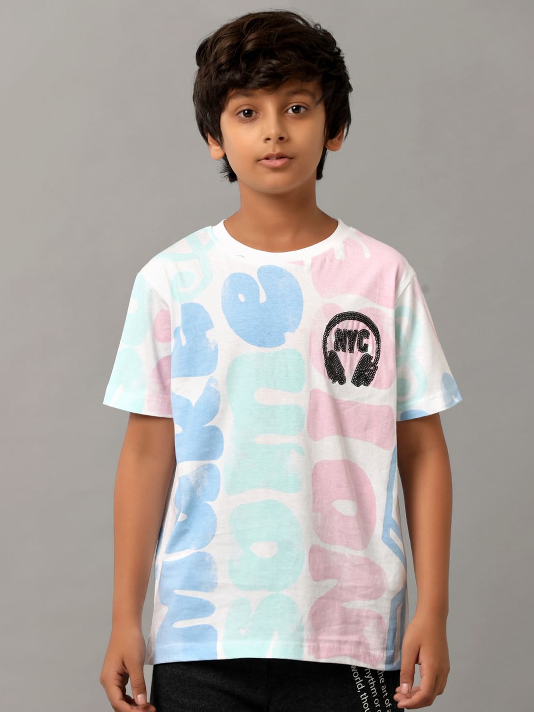 

UNDER FOURTEEN ONLY Boys Printed Round Neck Cotton T-shirt, Blue