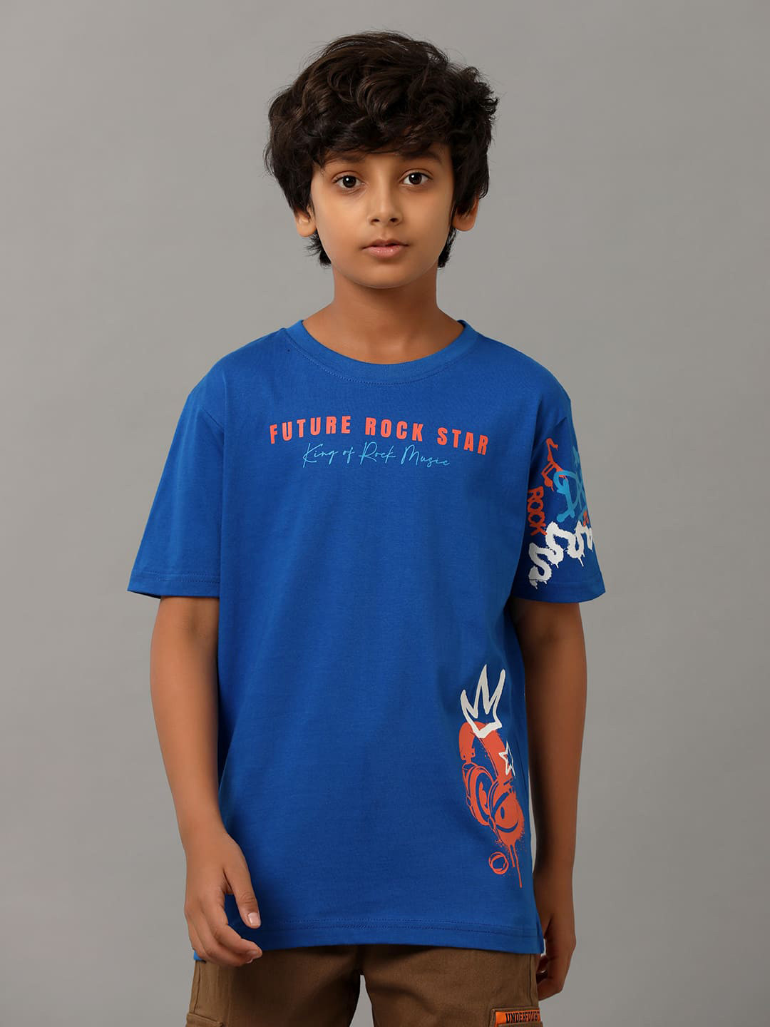 

UNDER FOURTEEN ONLY Boys Typography Printed Round Neck Oversized Longline T-shirt, Blue