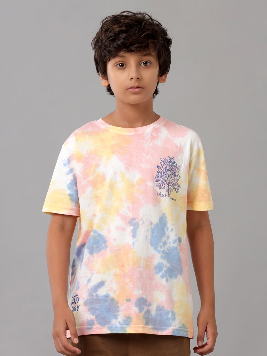 

UNDER FOURTEEN ONLY Boys Dyed Round Neck Cotton T-shirt, Blue