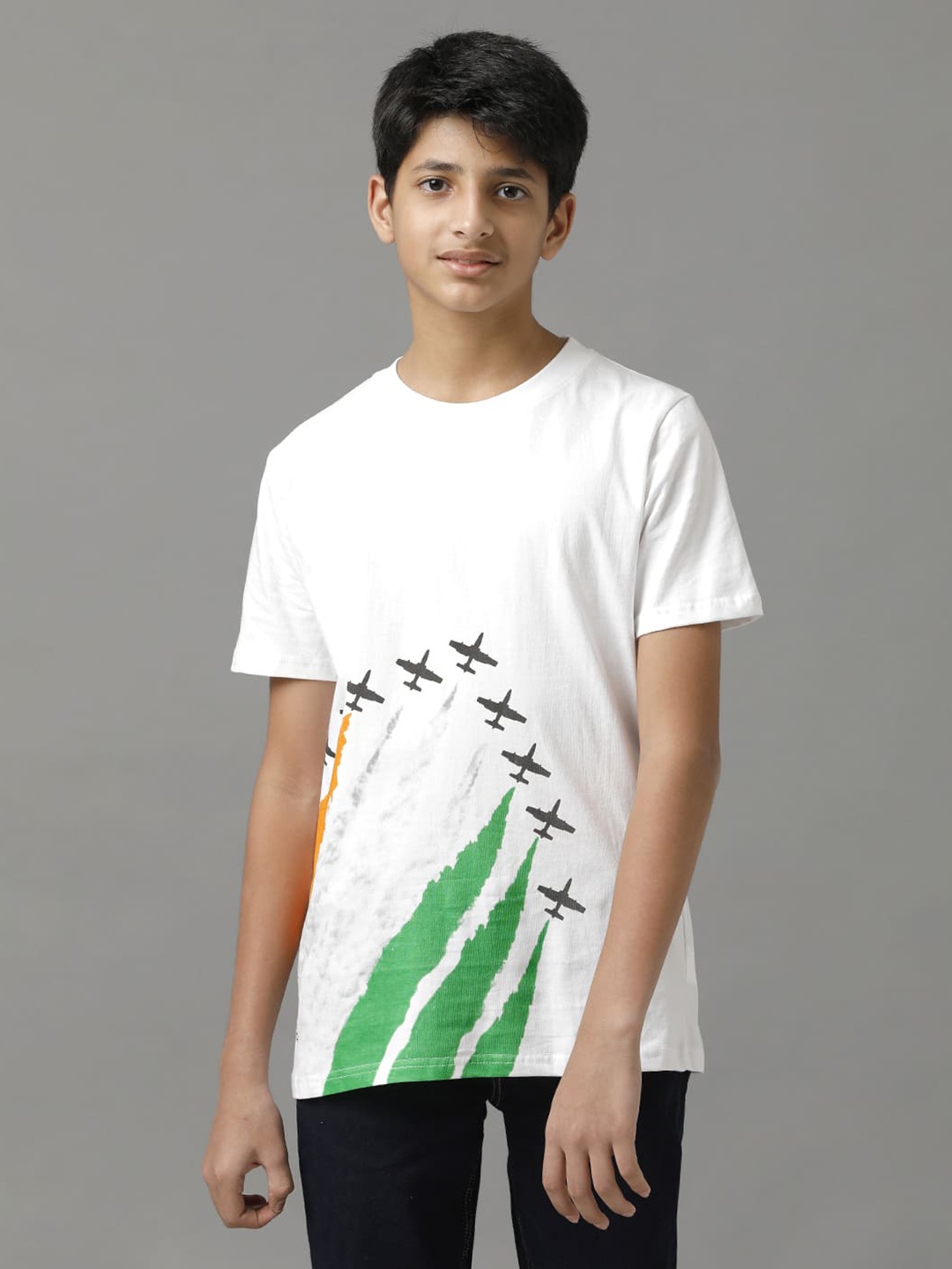 

UNDER FOURTEEN ONLY Boys Printed Printed Round Neck Short Sleeves Regular T-shirt, White