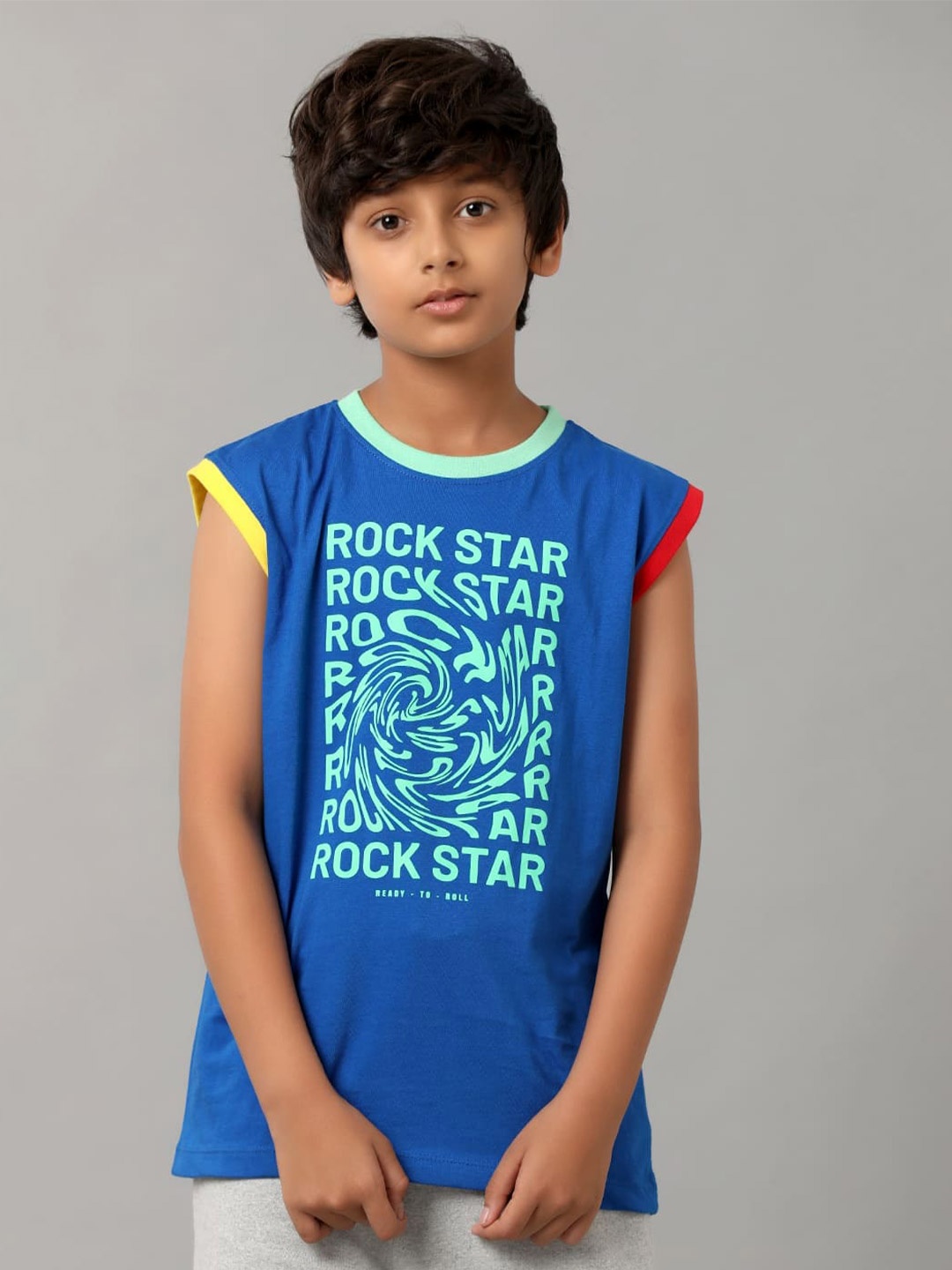 

UNDER FOURTEEN ONLY Boys Typography Printed Round Neck Longline T-shirt, Blue