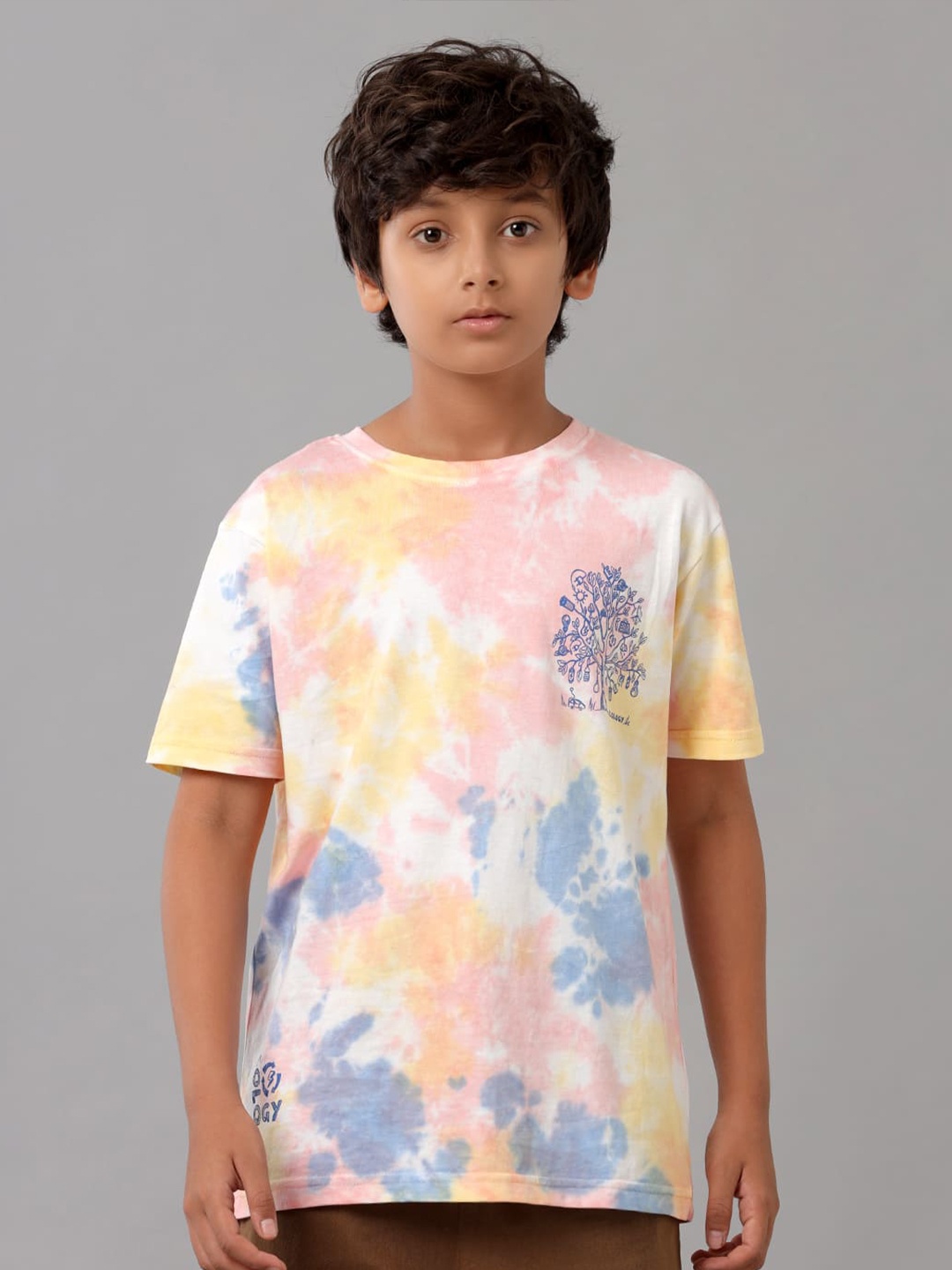 

UNDER FOURTEEN ONLY Boys Printed Round Neck Short Sleeves Cotton Regular T-shirt, Blue