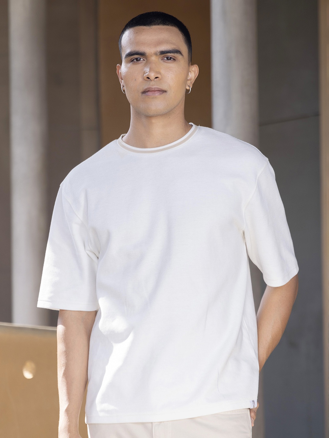 

RARE RABBIT Men Adiso Oversized Round Neck Cotton T-Shirt, Off white