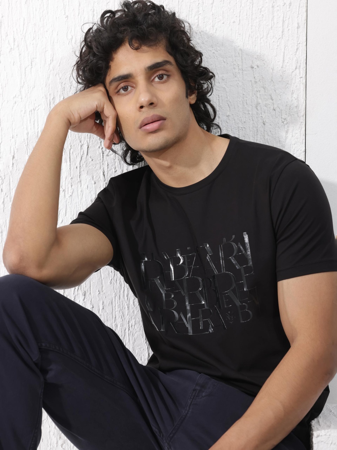 

RARE RABBIT Men Masco Slim Fit Typography Printed Cotton T-Shirt, Black