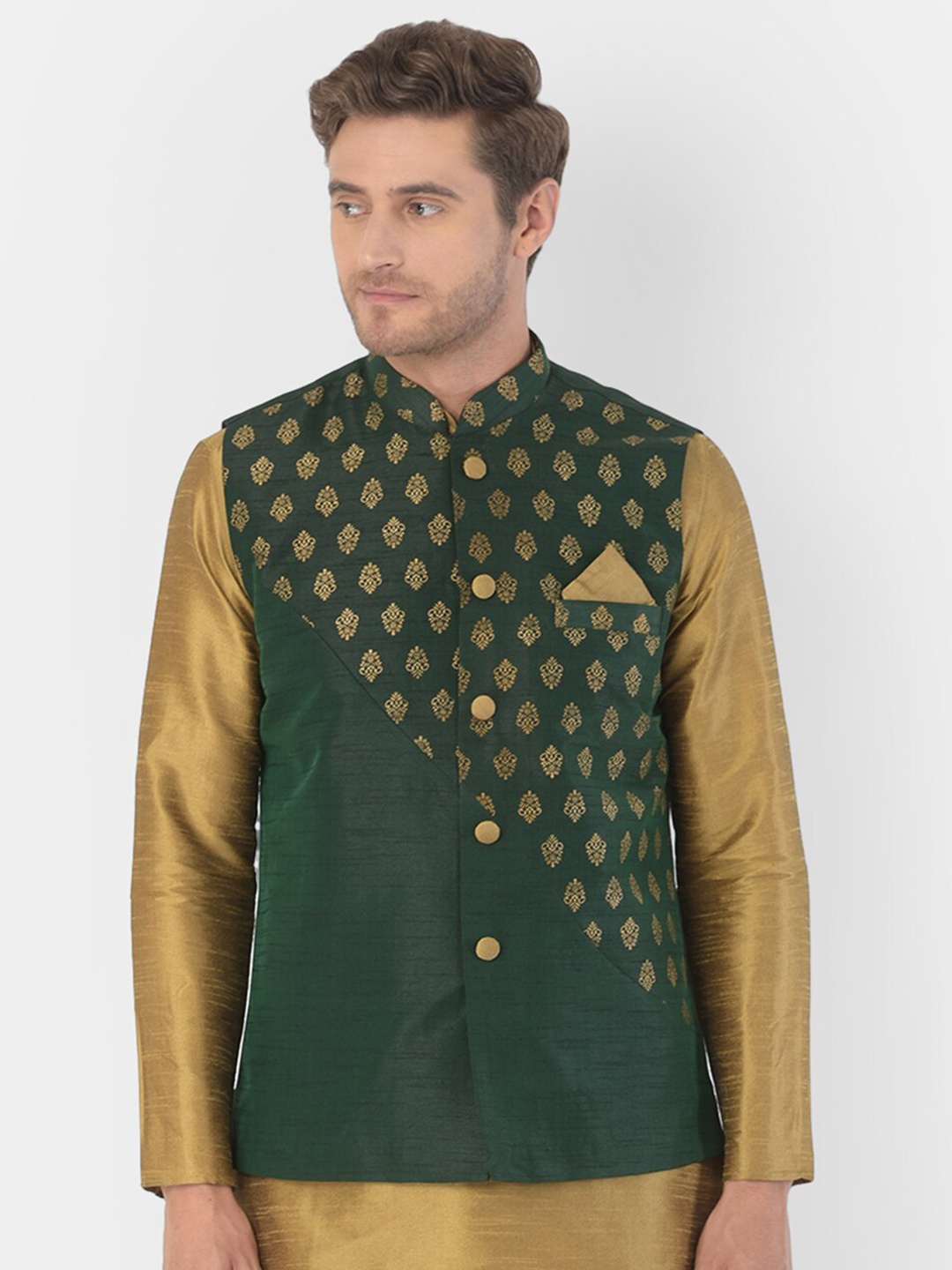 

DEYANN Printed Nehru Jacket, Green