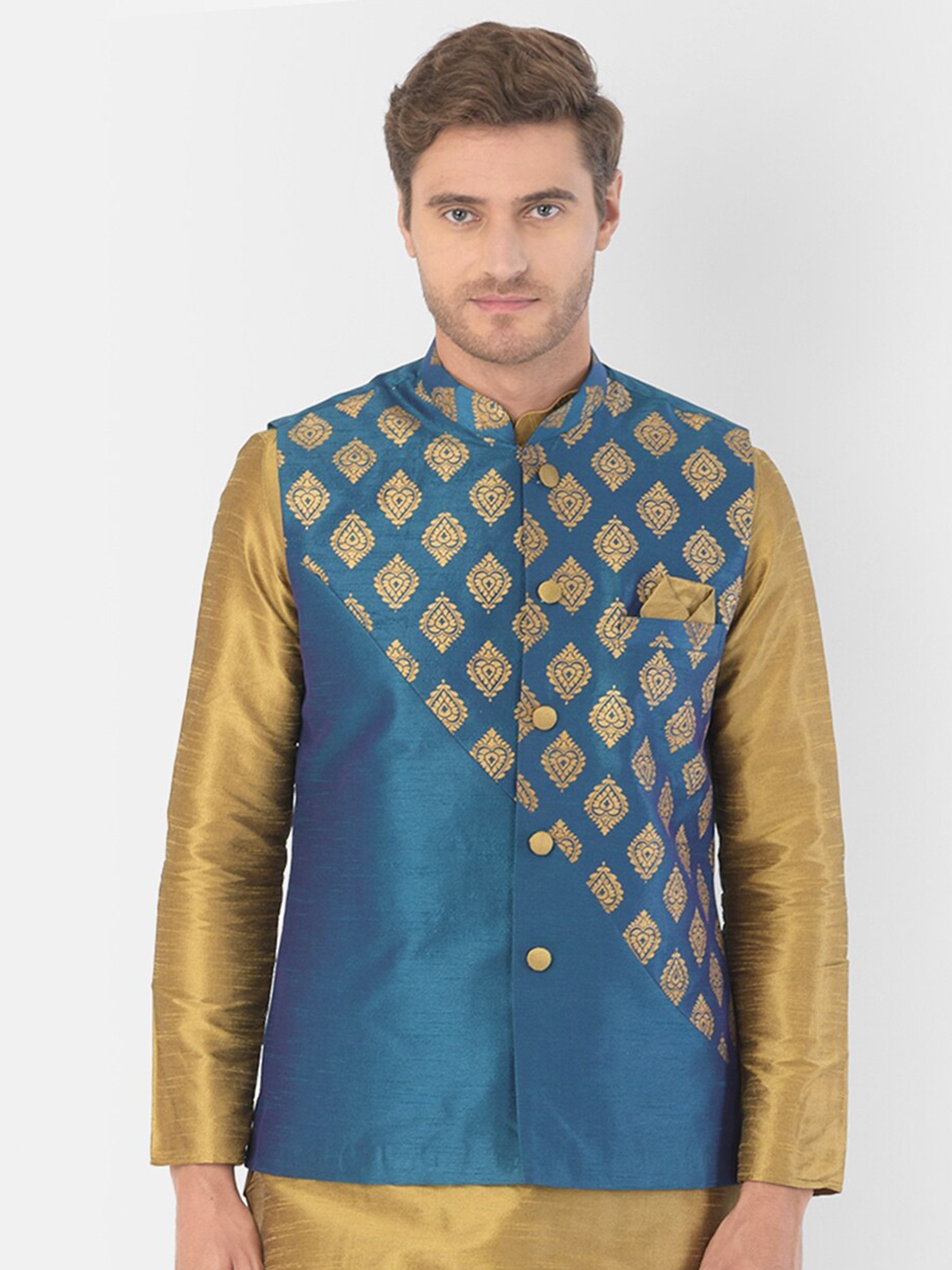 

DEYANN Printed Nehru Jacket, Blue